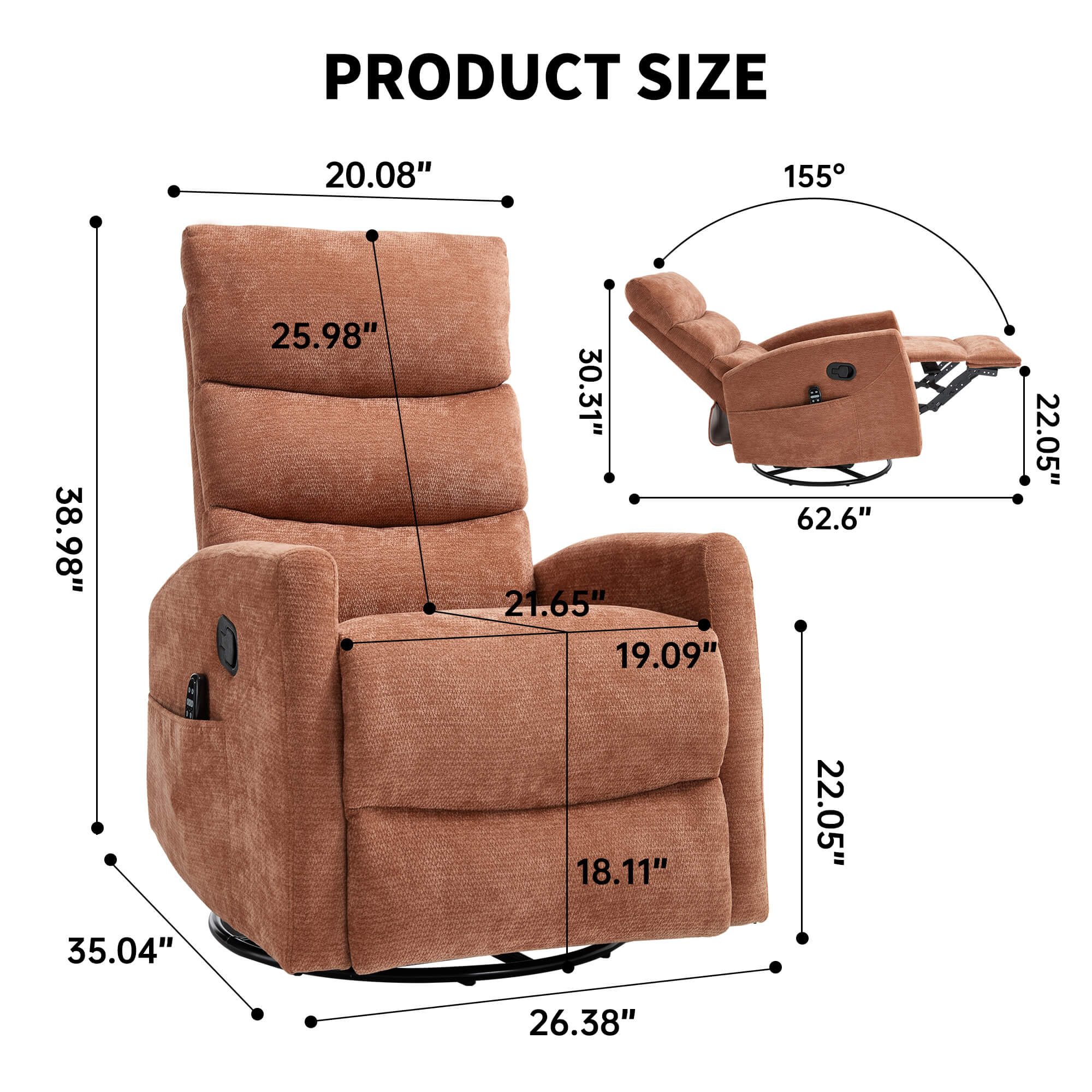 Modern Chenille Heat Massage Rocker Swivel Recliner Chair