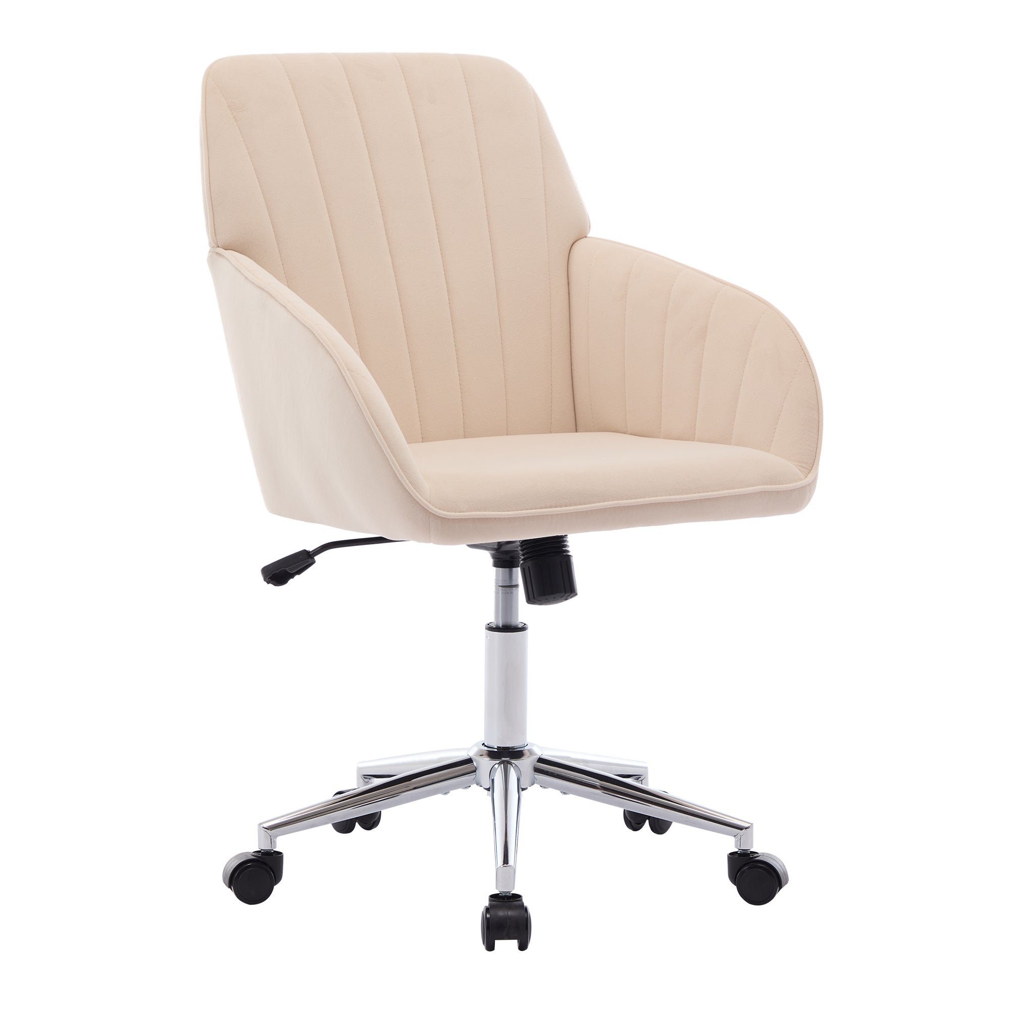 Modern Khaki Velvet Office Chair with Silver Base