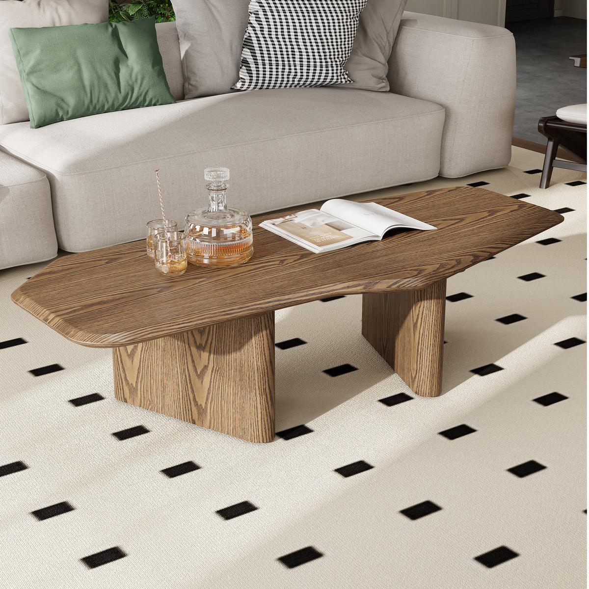 47" Free Form Rustic Ash Wood Veneer Coffee Table