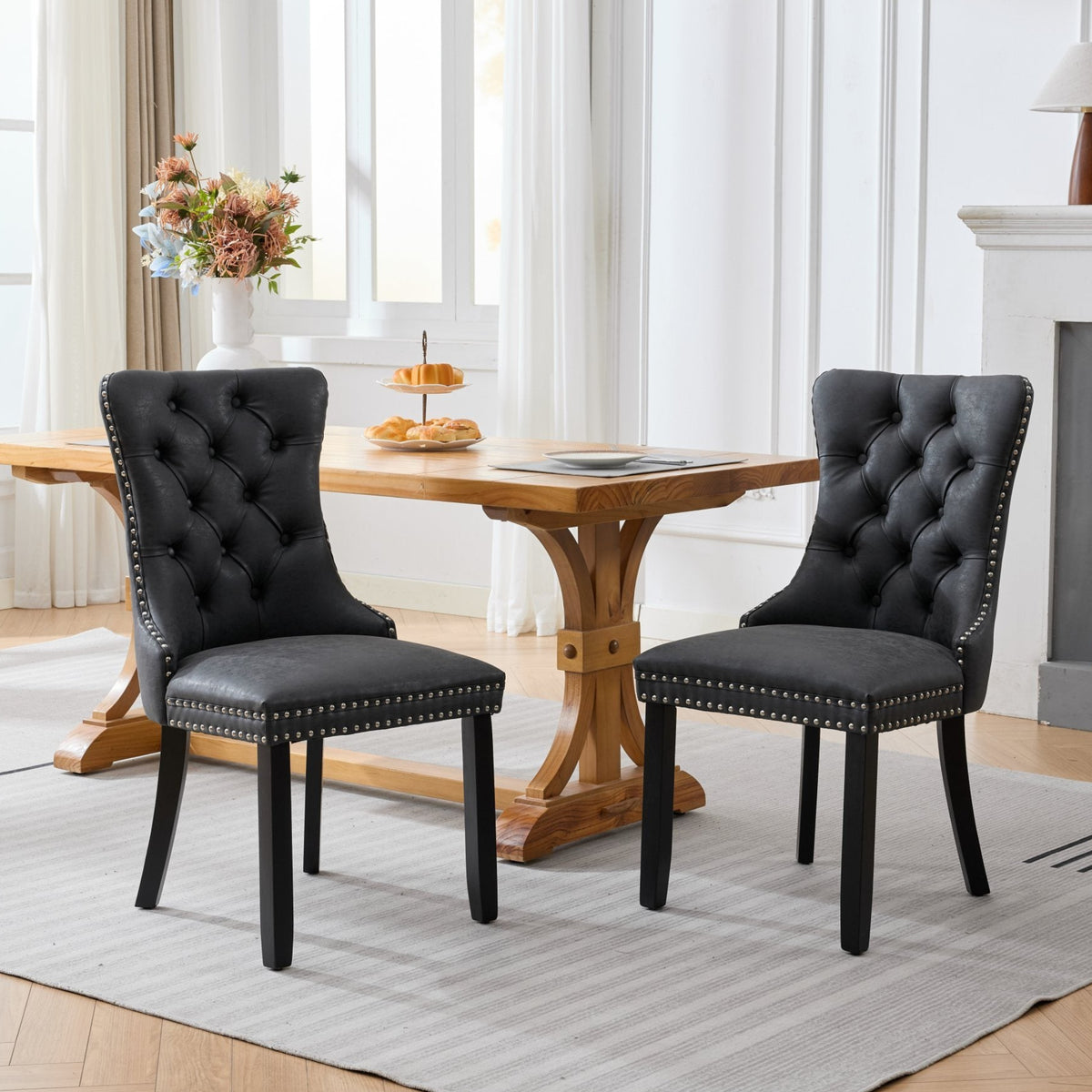 Tufted Upholstered Dining Chairs with Nailhead Trim Set of 2