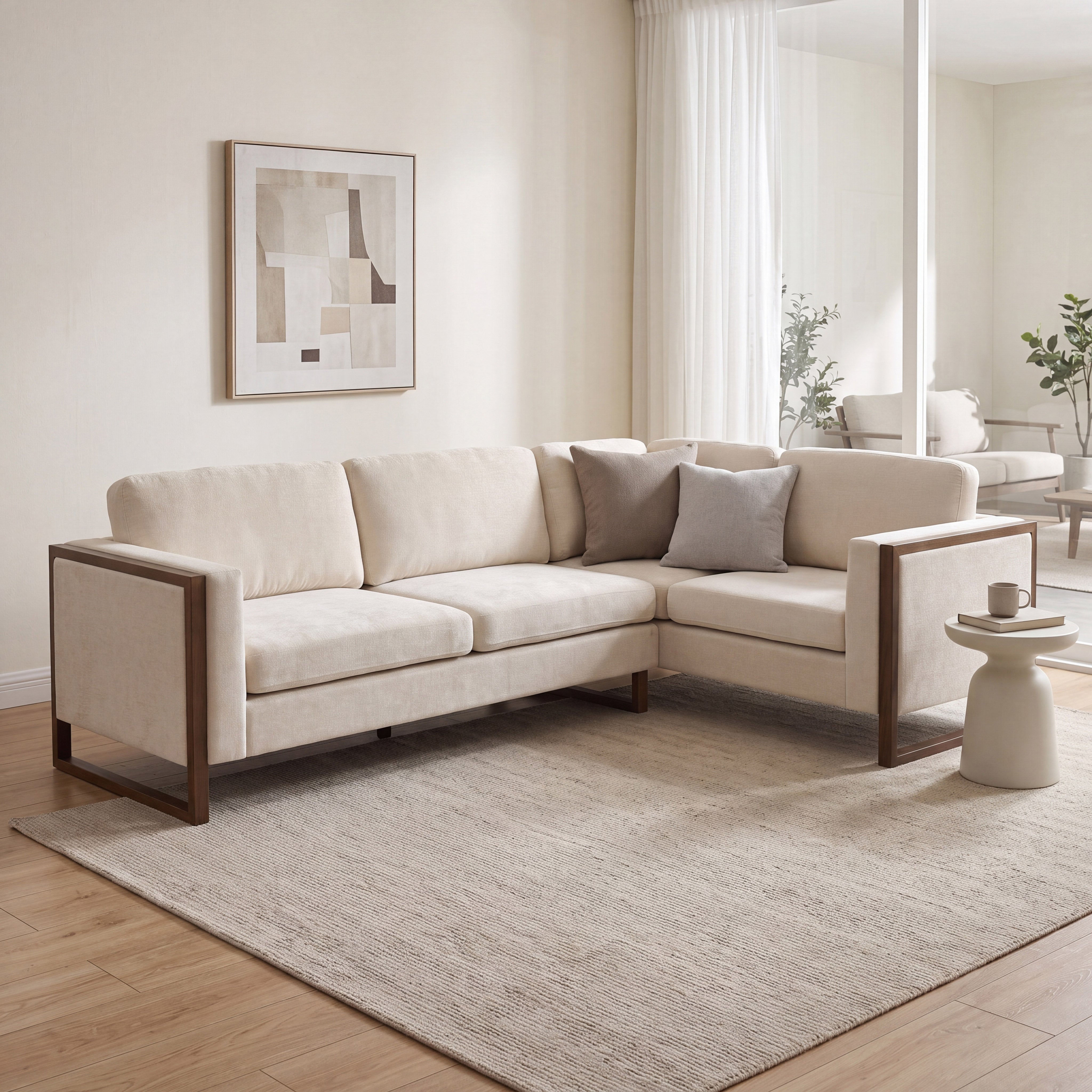 104" Beige Chenille L-Shaped Sectional Sofa 2-Piece Modern Couch