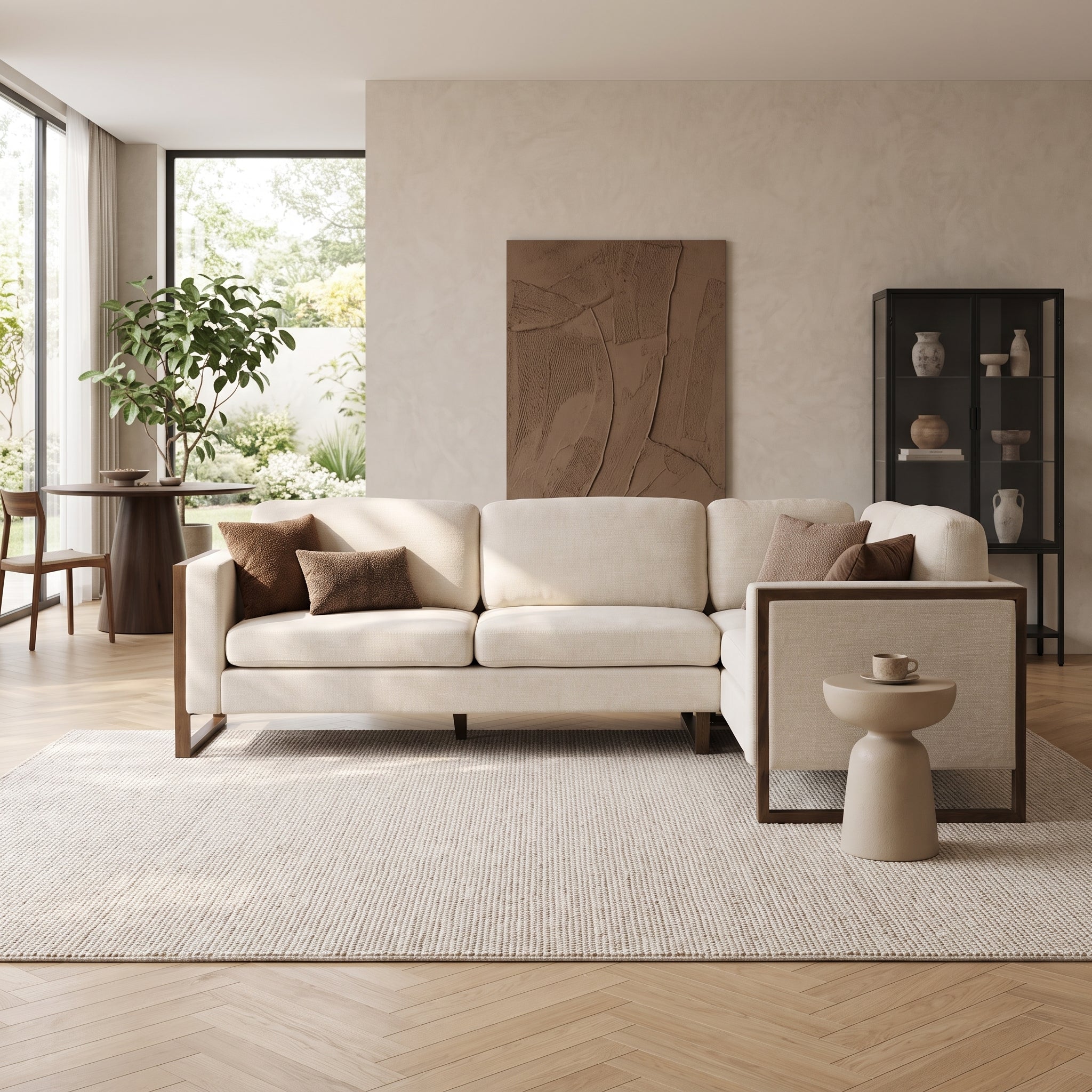 104" Beige Chenille L-Shaped Sectional Sofa 2-Piece Modern Couch