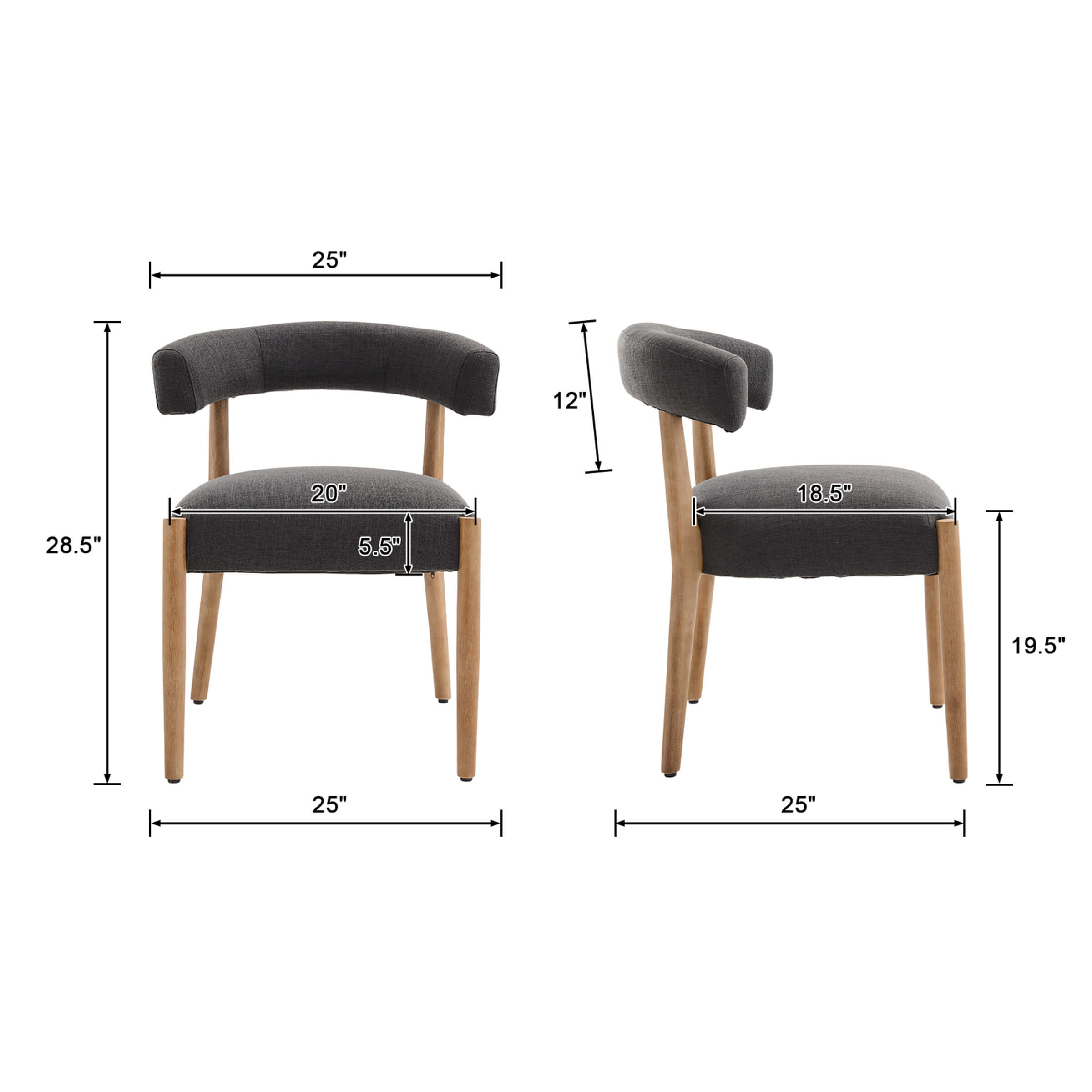 Dimension diagram of chair set with measurements
