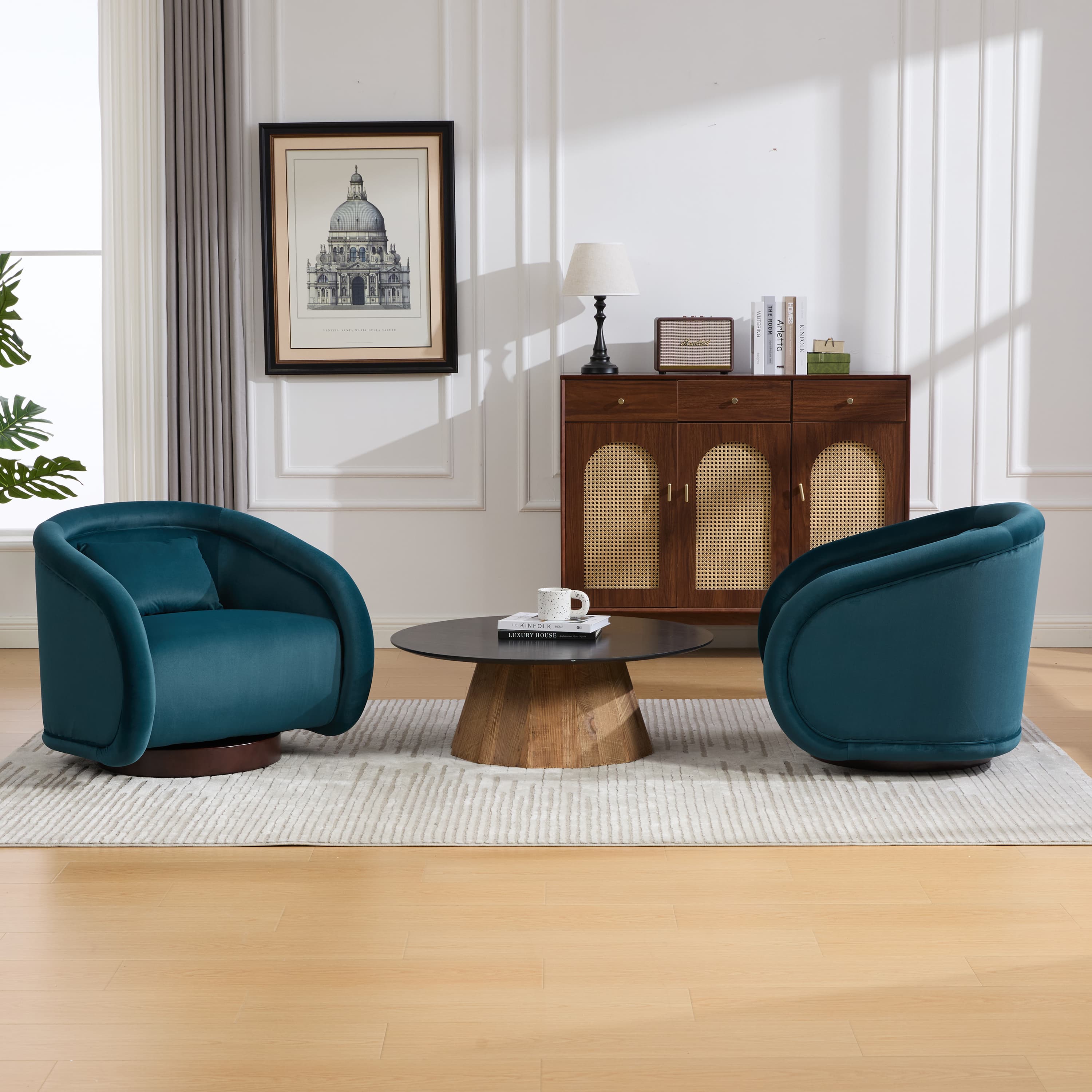 Velvet Pumpkin 360° Swivel Barrel Accent Chair