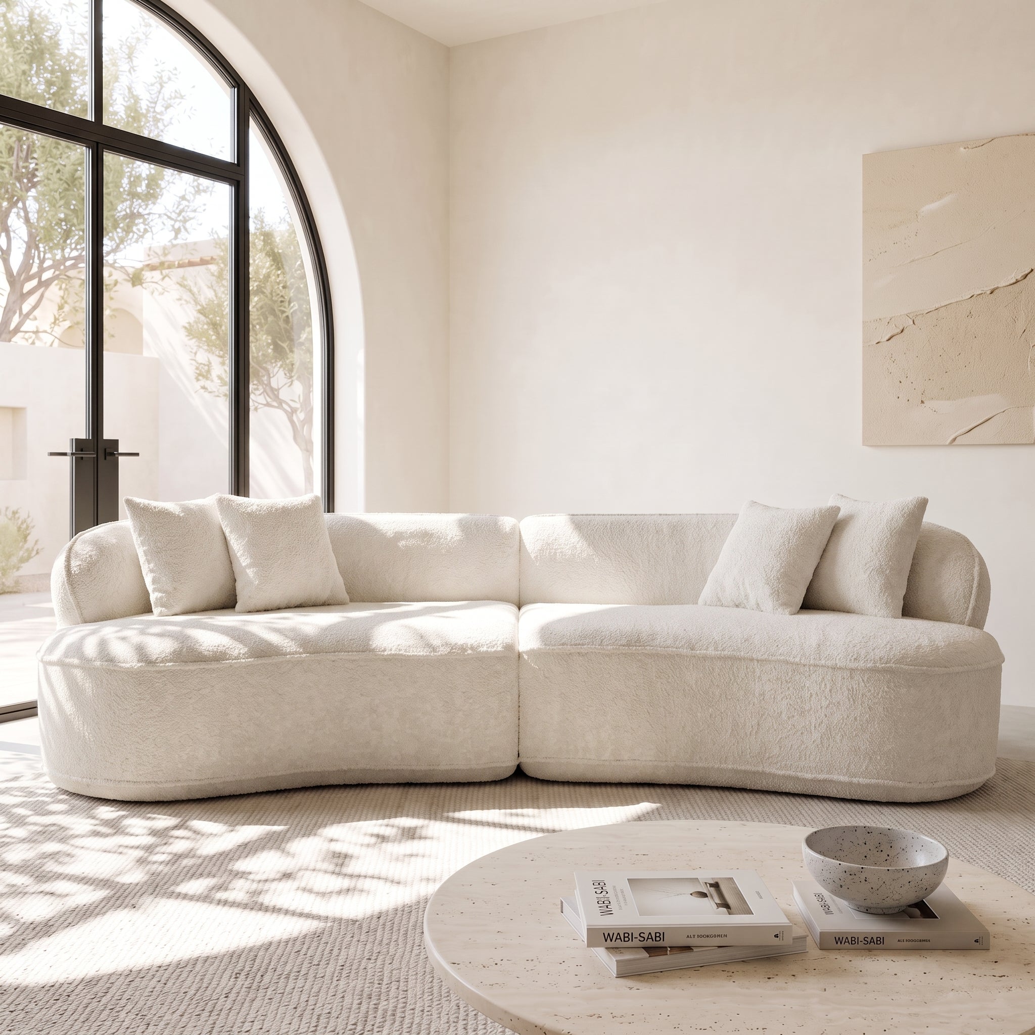 114" Modern Curved Boucle 4-Seat Sectional Sofa