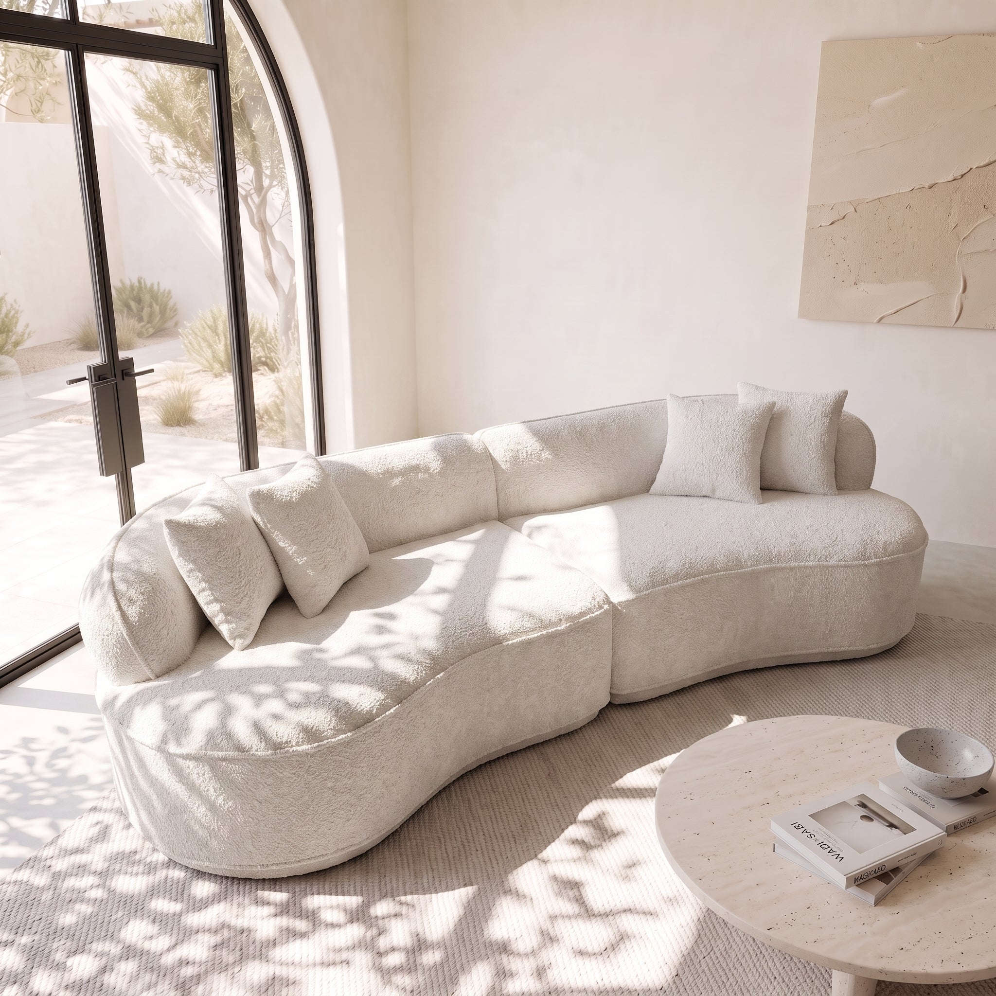114" Modern Curved Boucle 4-Seat Sectional Sofa