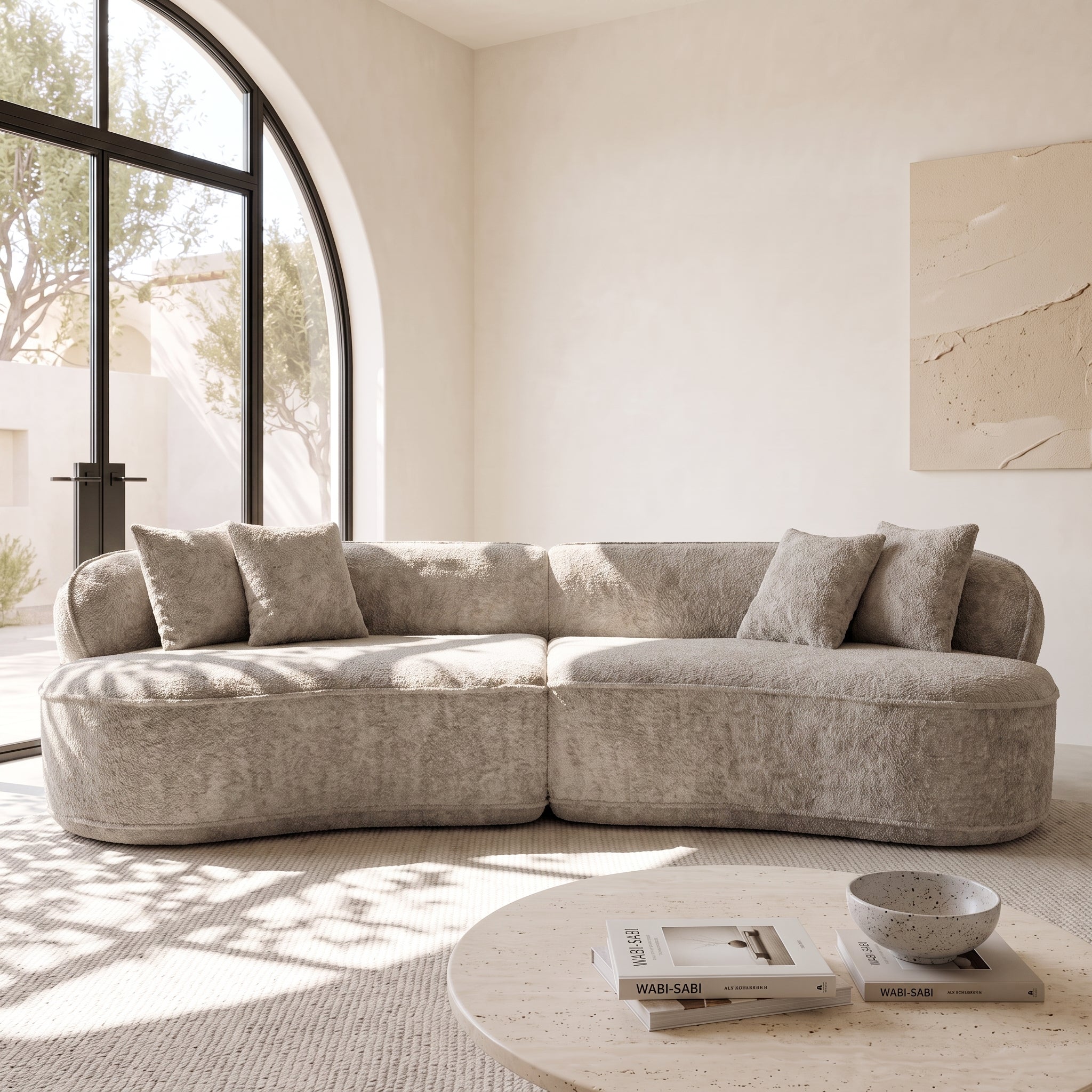 114" Modern Curved Boucle 4-Seat Sectional Sofa