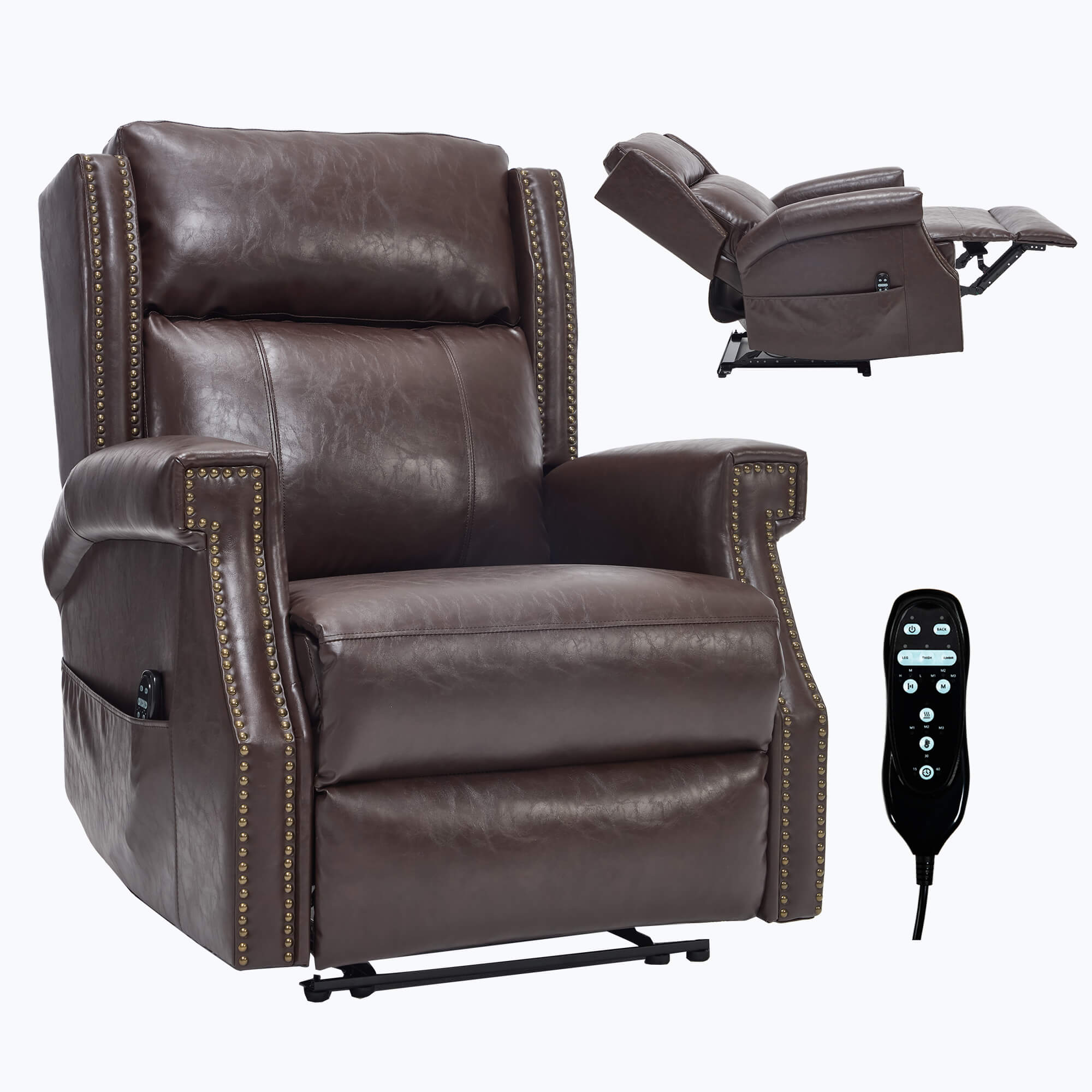 Waxed Faux Leather Massage Heat Modern Manual Recliner Chair