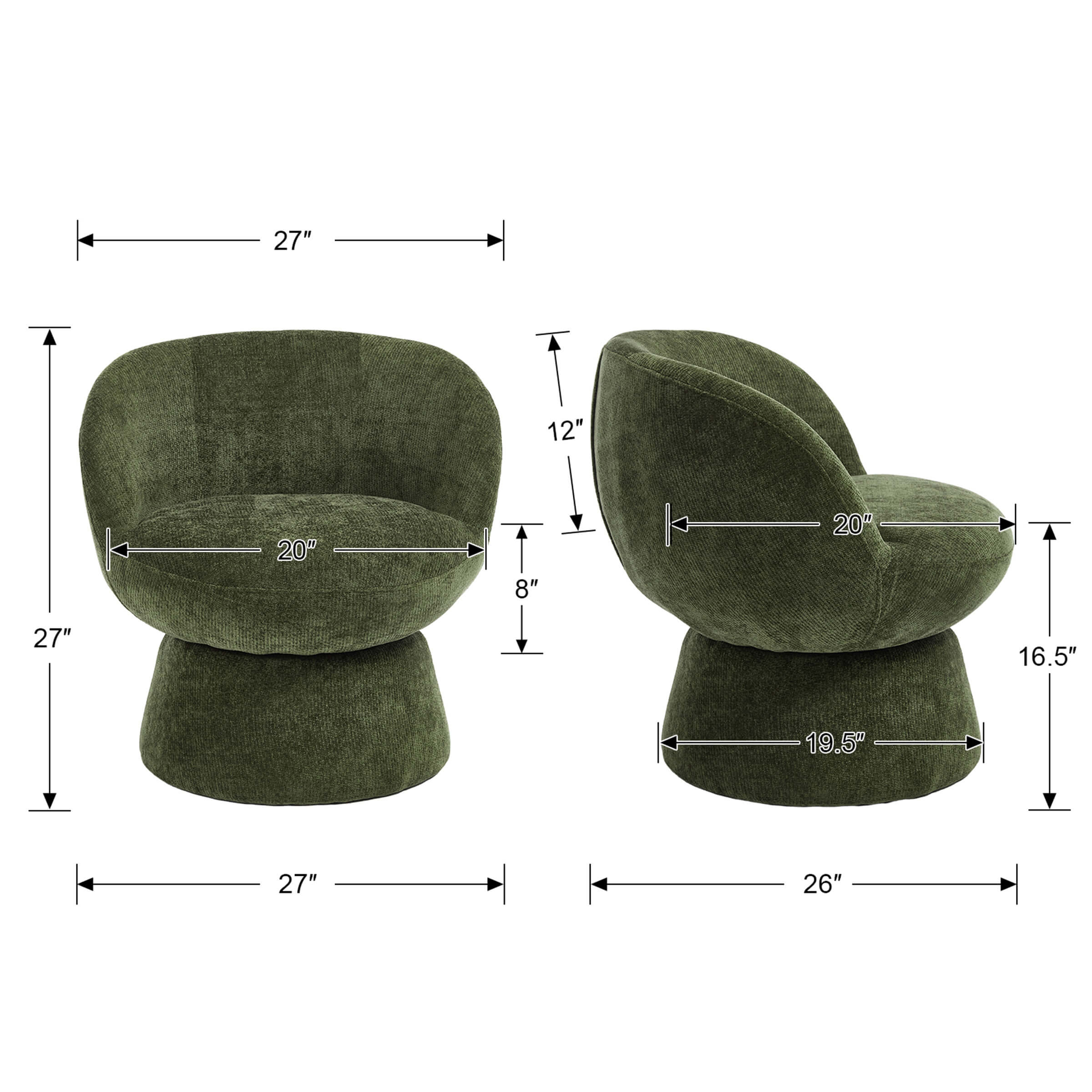 green chair dimensions diagram