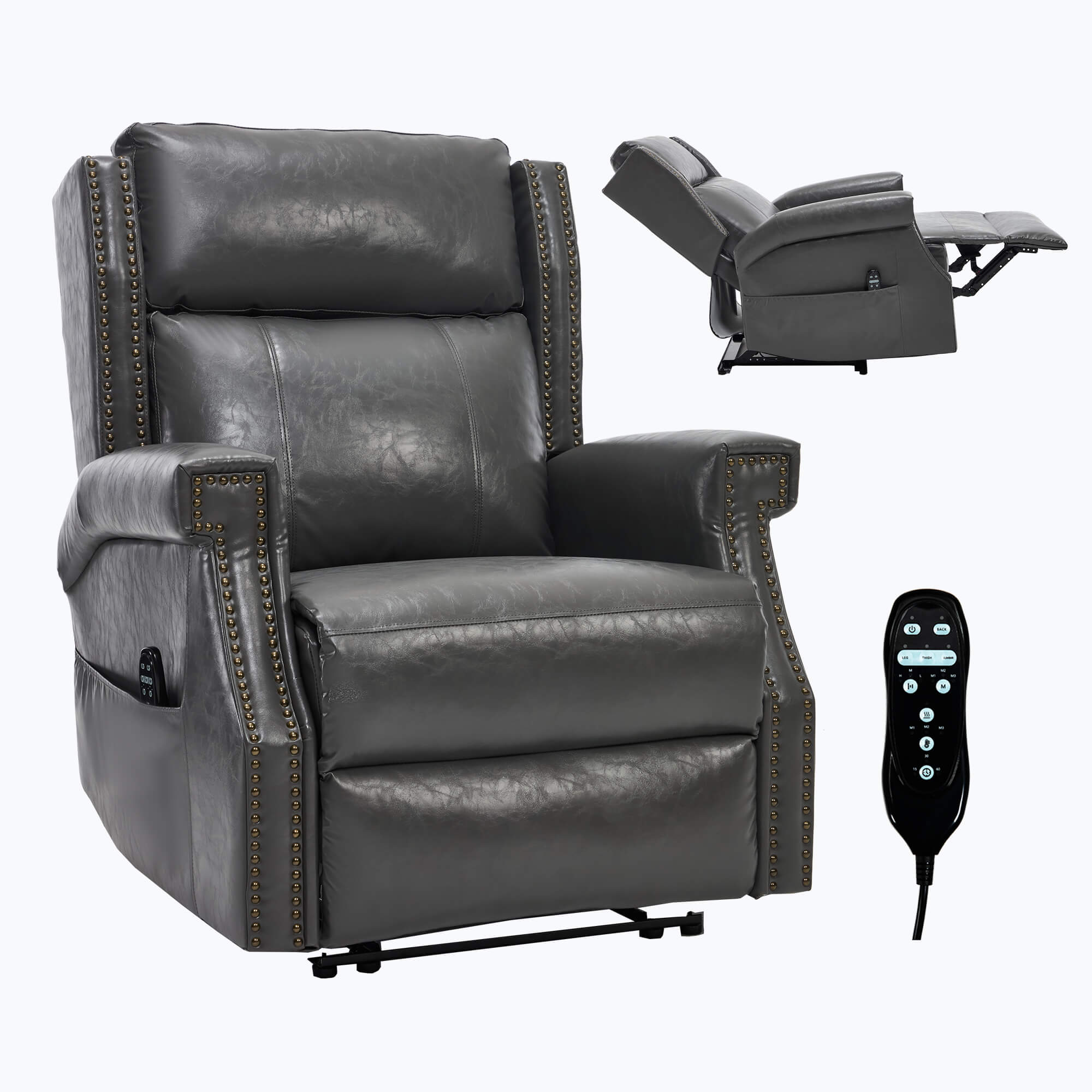 Waxed Faux Leather Massage Heat Modern Manual Recliner Chair