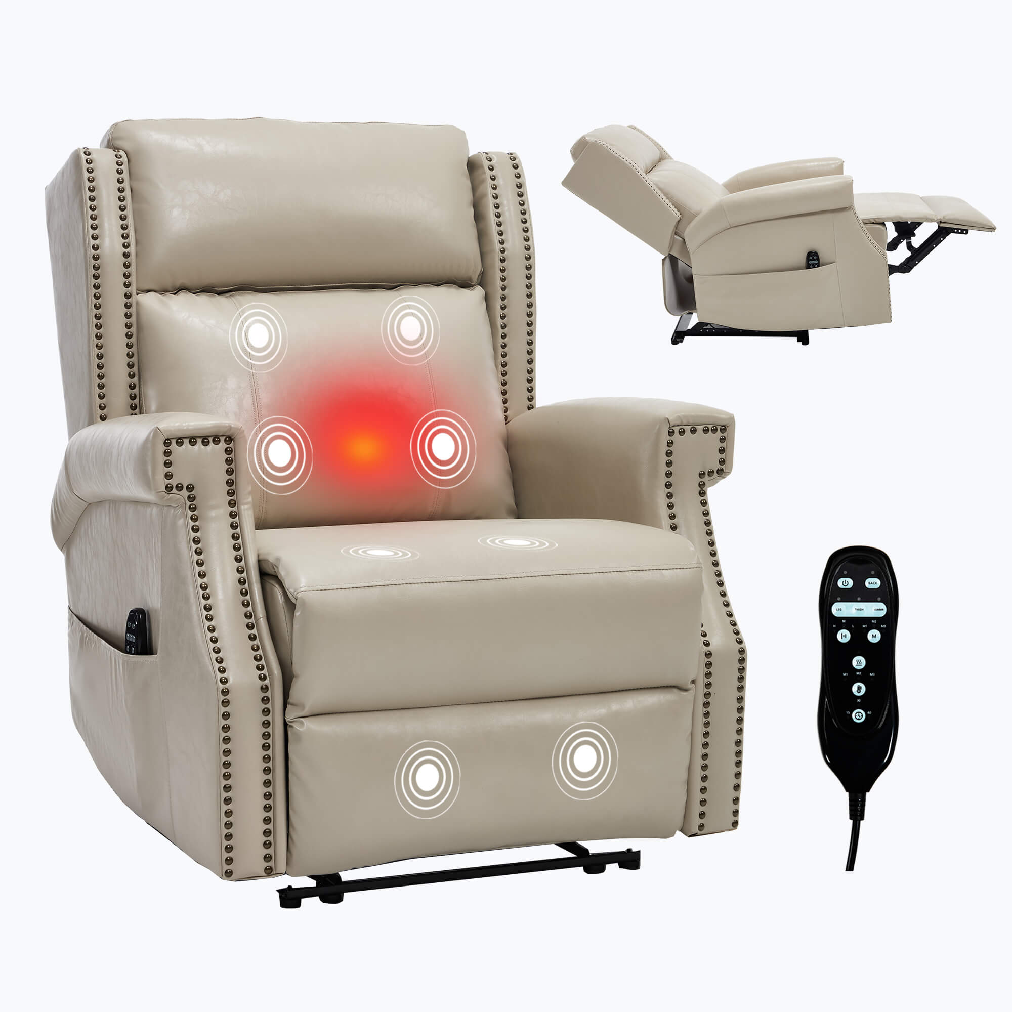 Waxed Faux Leather Massage Heat Modern Manual Recliner Chair