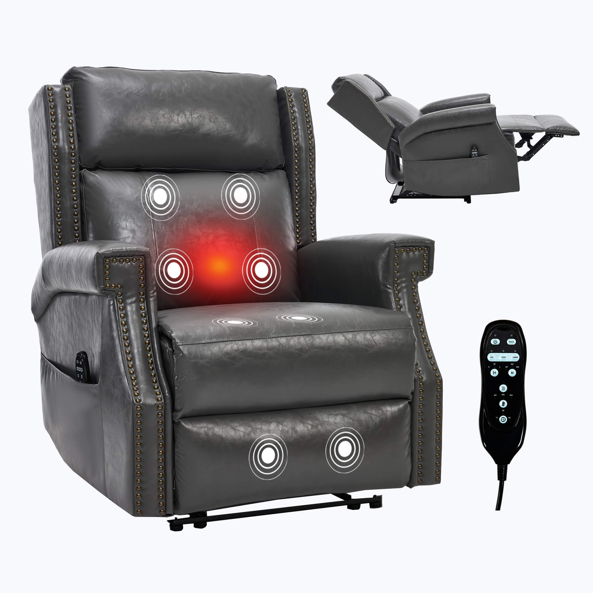 Waxed Faux Leather Massage Heat Modern Manual Recliner Chair