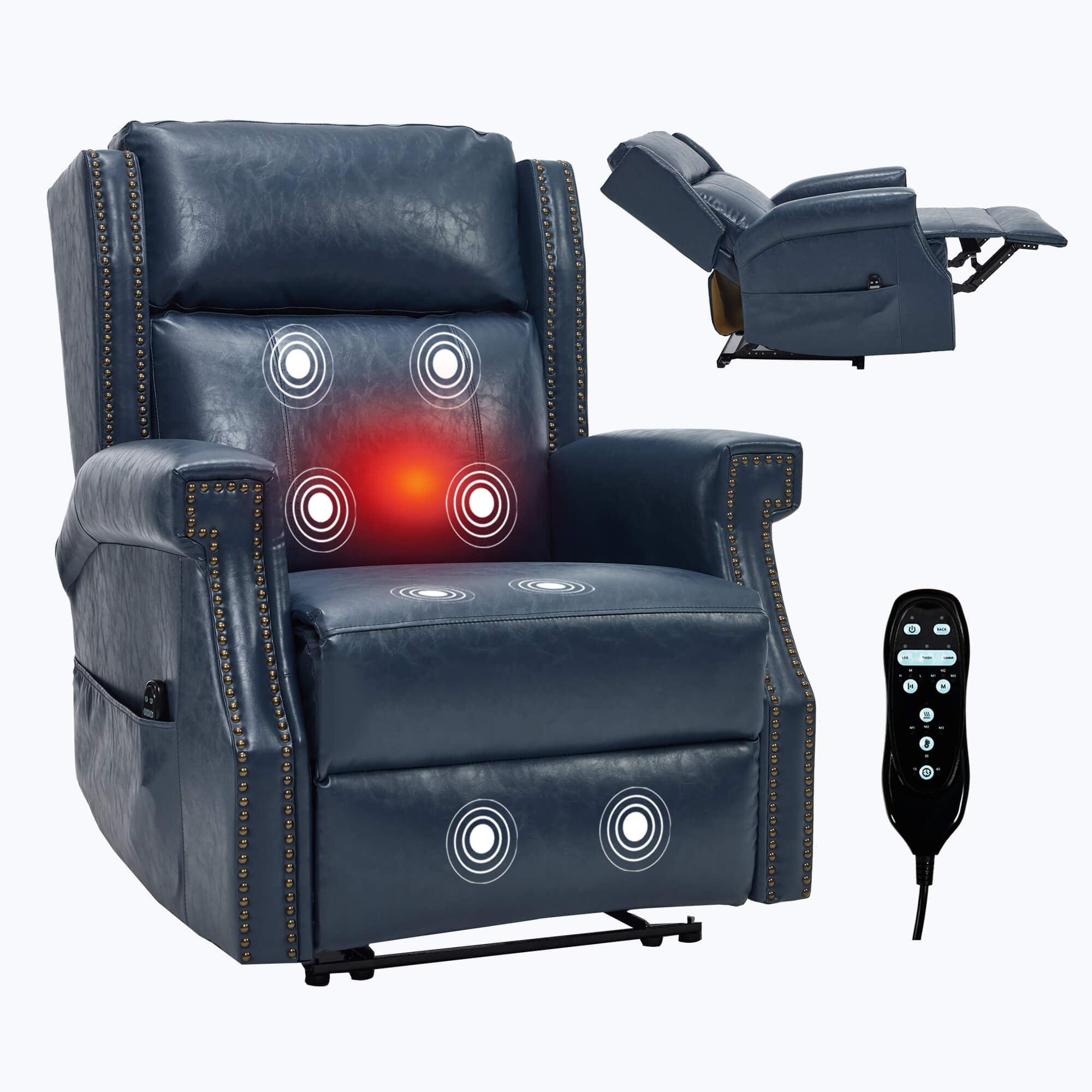 Waxed Faux Leather Massage Heat Modern Manual Recliner Chair