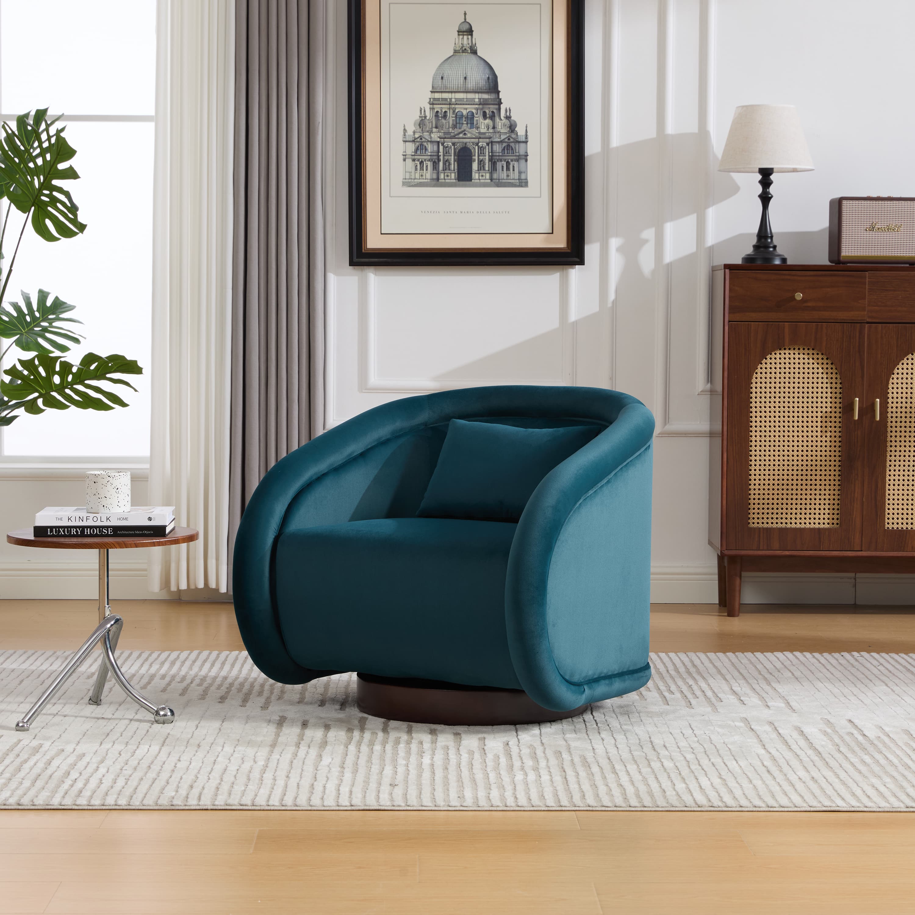 Velvet Pumpkin 360° Swivel Barrel Accent Chair