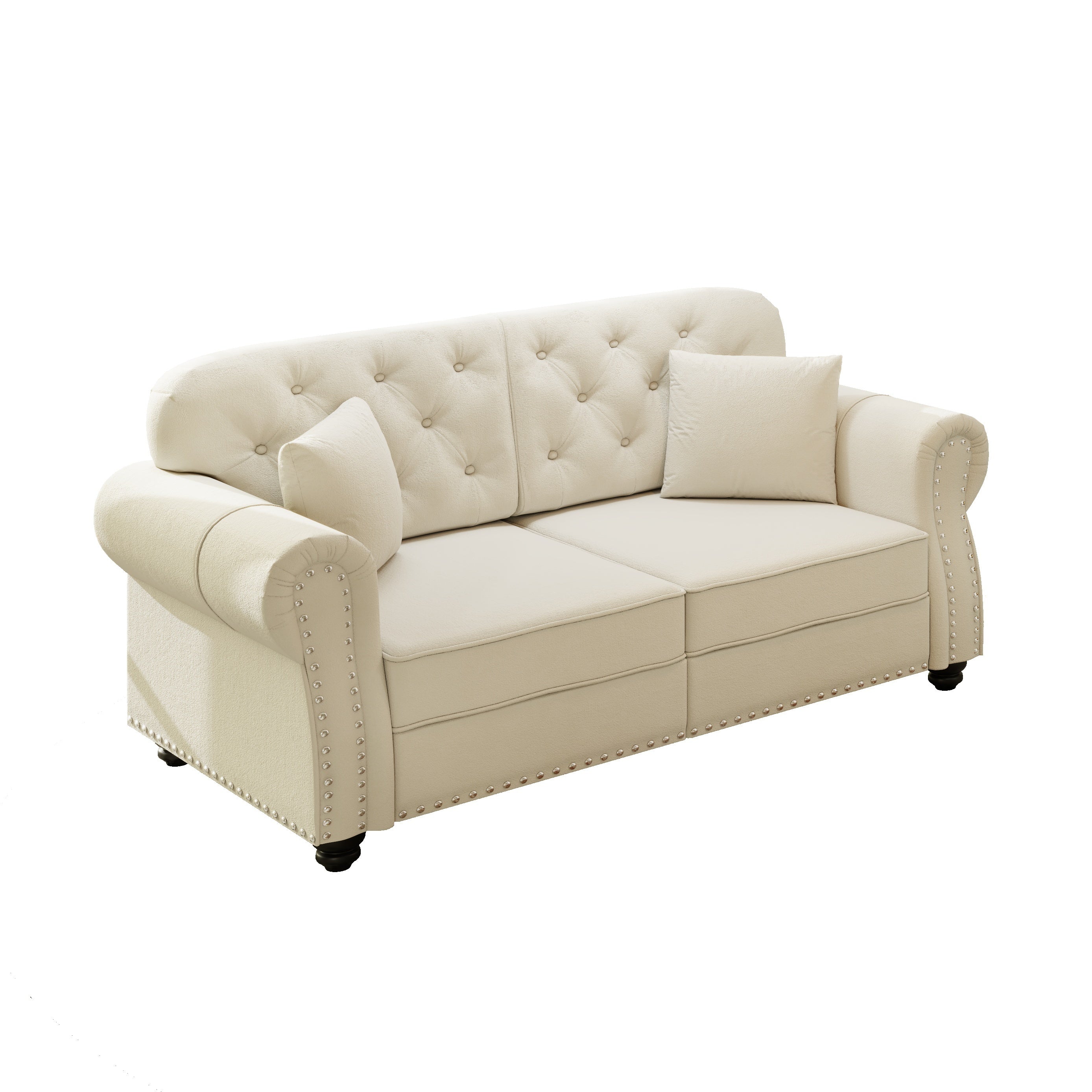 63"W Mid-Century Velvet Tufted Loveseat with 2 Throw Pillows