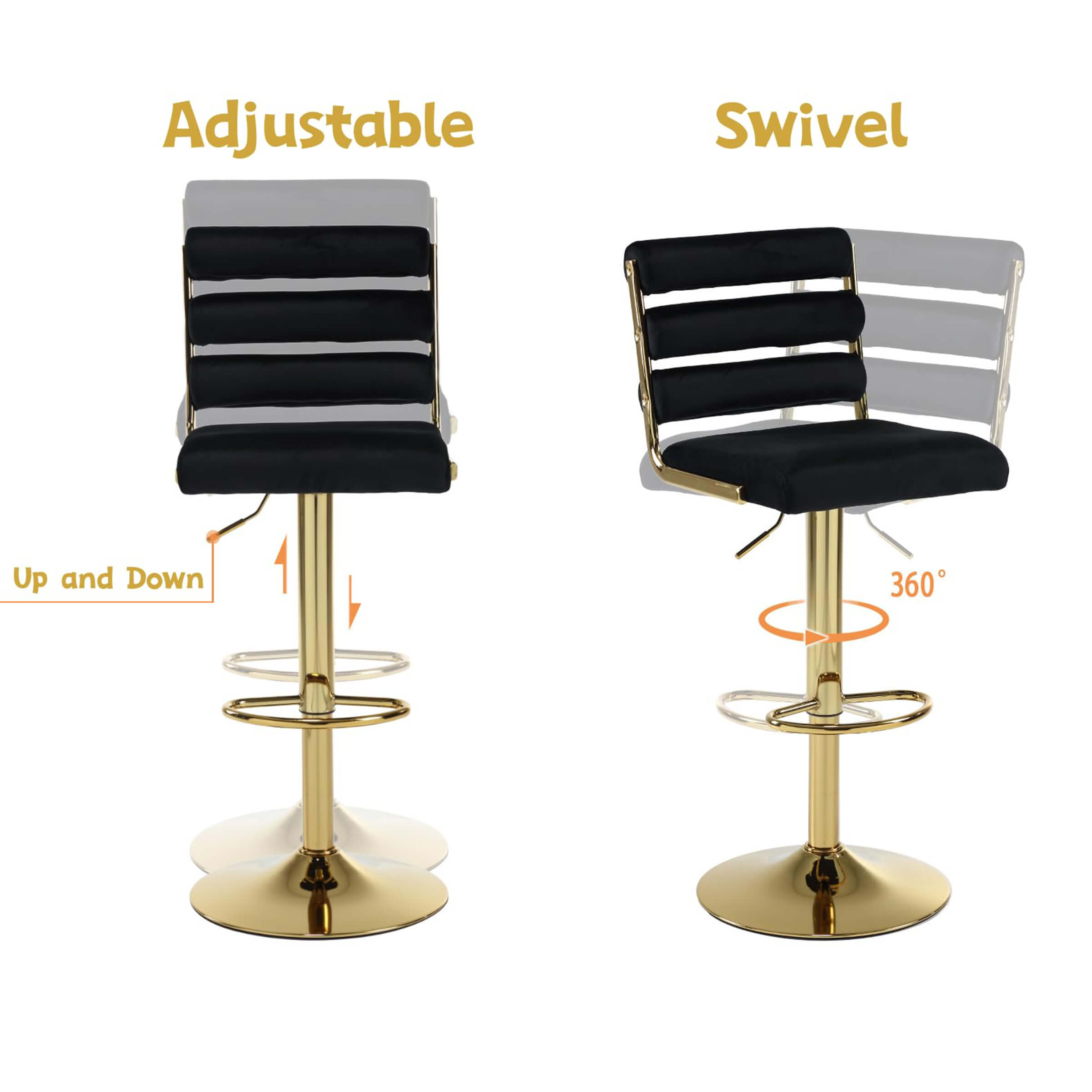 EALSON Glam Adjustable Swivel Bar Stools Set of 2 - 1715AB