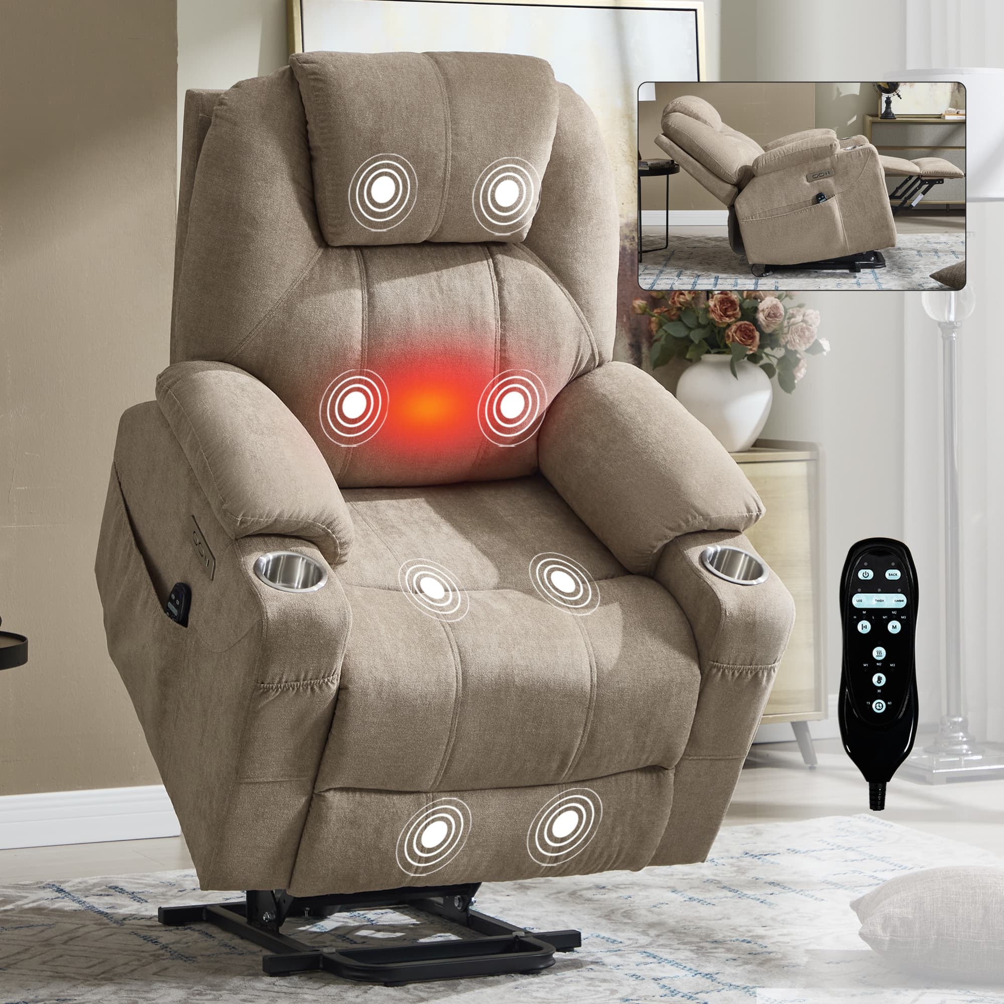 recliner lift chairs with vibration massage Luxury Power Lift Recliner Chair with Vibration Massage and Heating, w –  ASJMREYE main image 1
