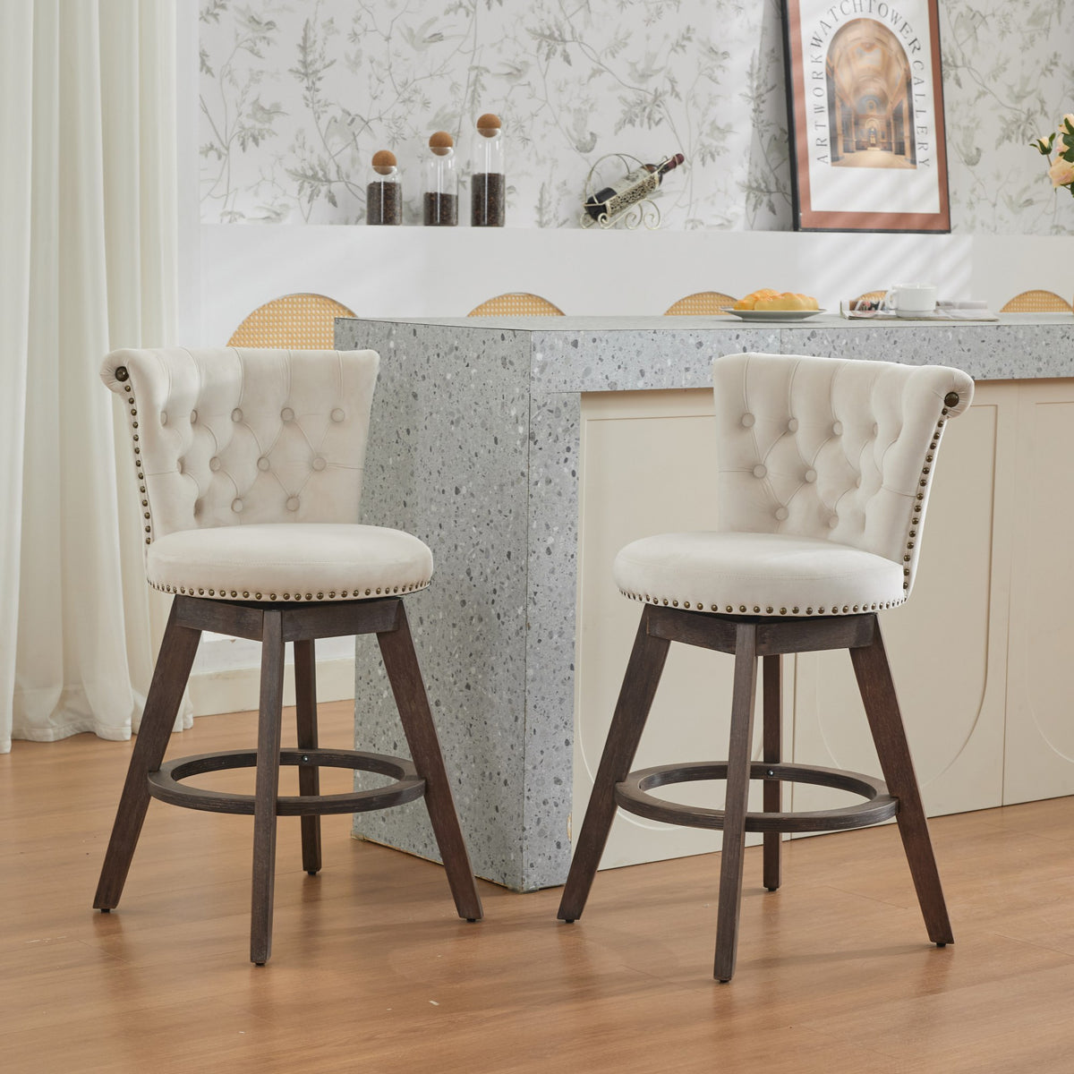 25" Swivel Velvet Upholstered Counter Stools with Back Set of 2