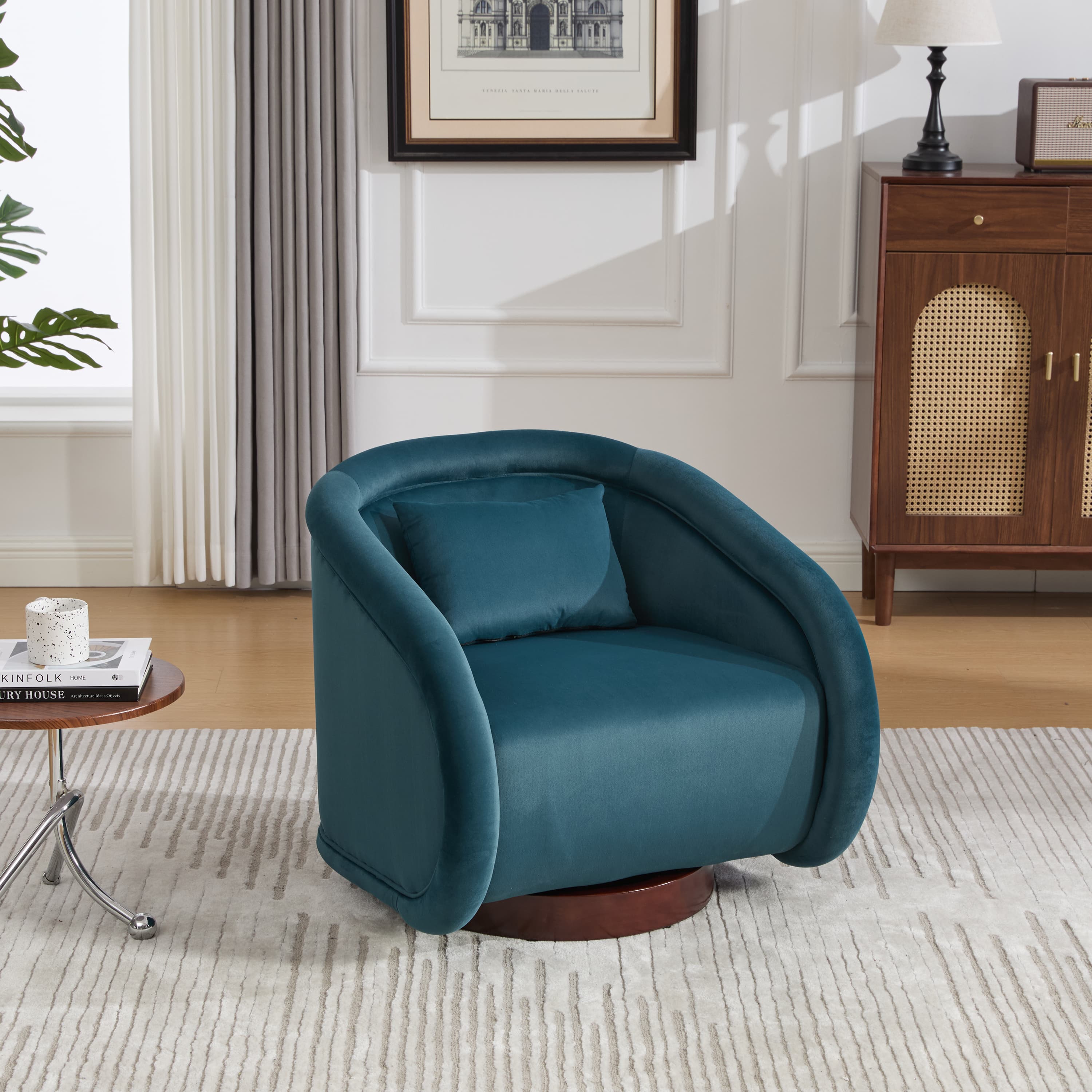 Velvet Pumpkin 360° Swivel Barrel Accent Chair