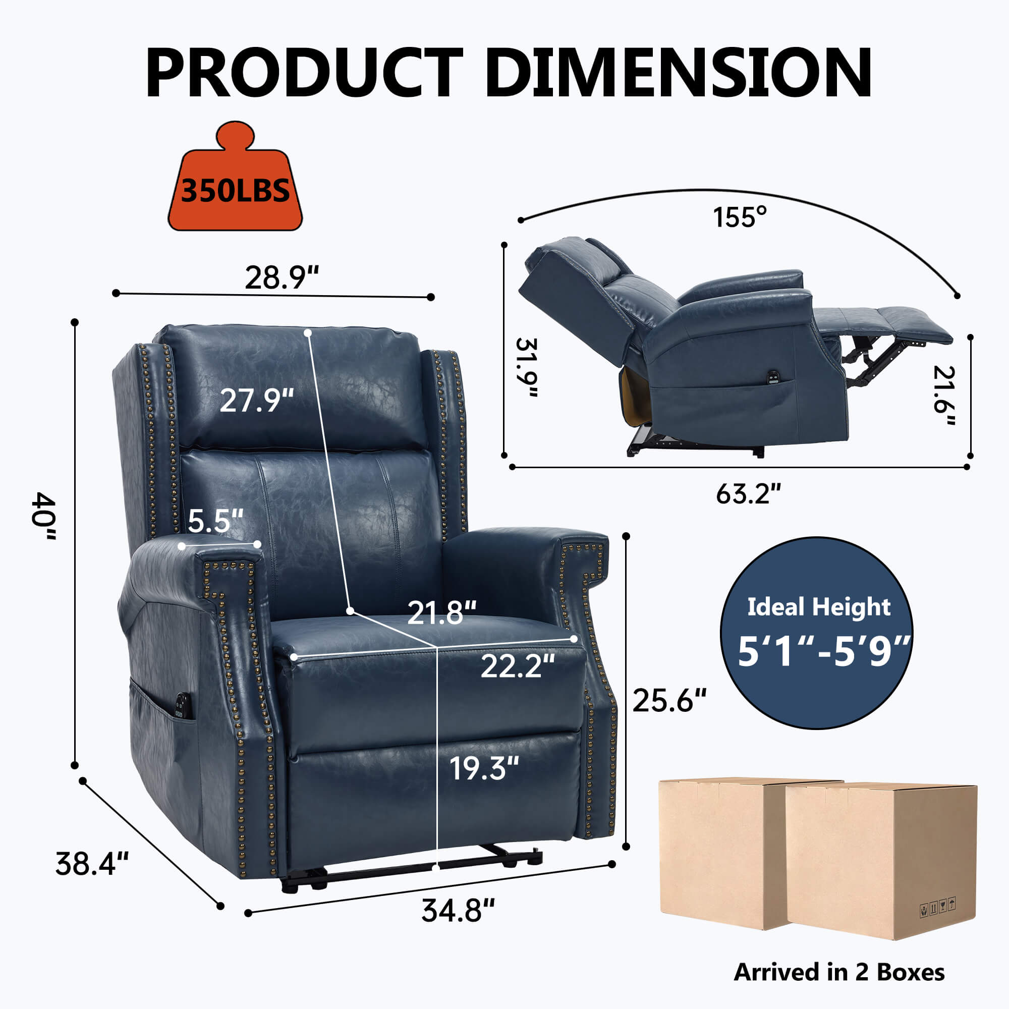 Waxed Faux Leather Massage Heat Modern Manual Recliner Chair