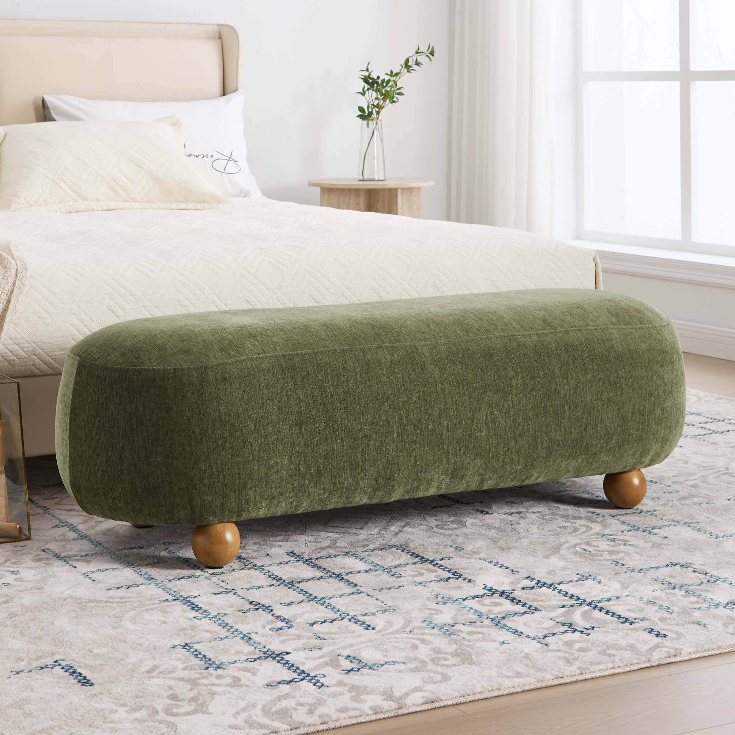 Ottoman Bench with Round Solid Wood Legs-2685BH