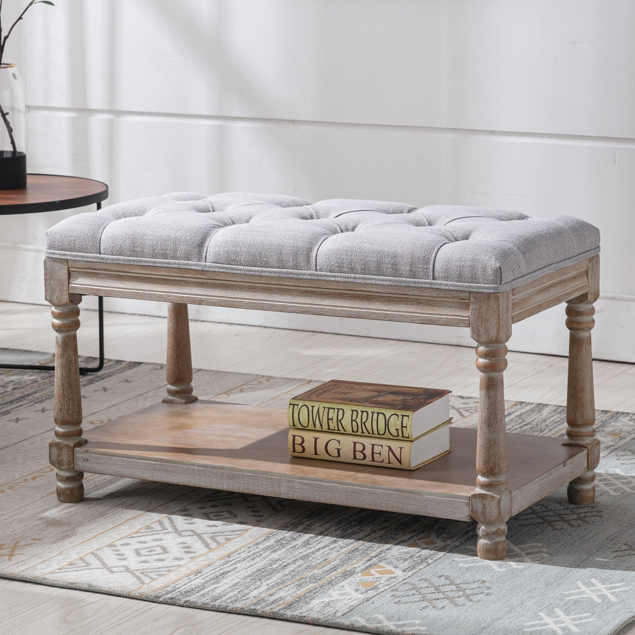 Bench with rug and window light