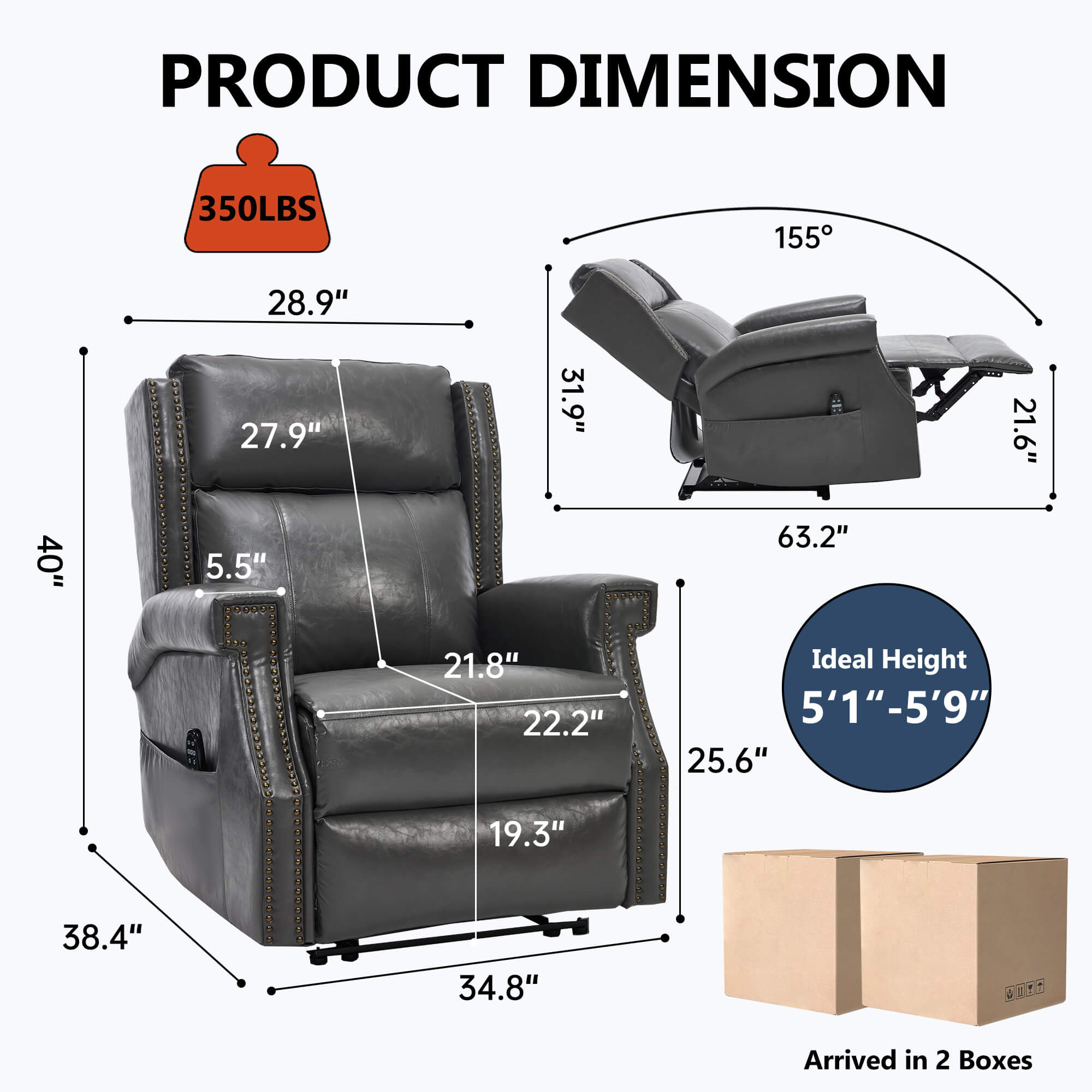 Waxed Faux Leather Massage Heat Modern Manual Recliner Chair