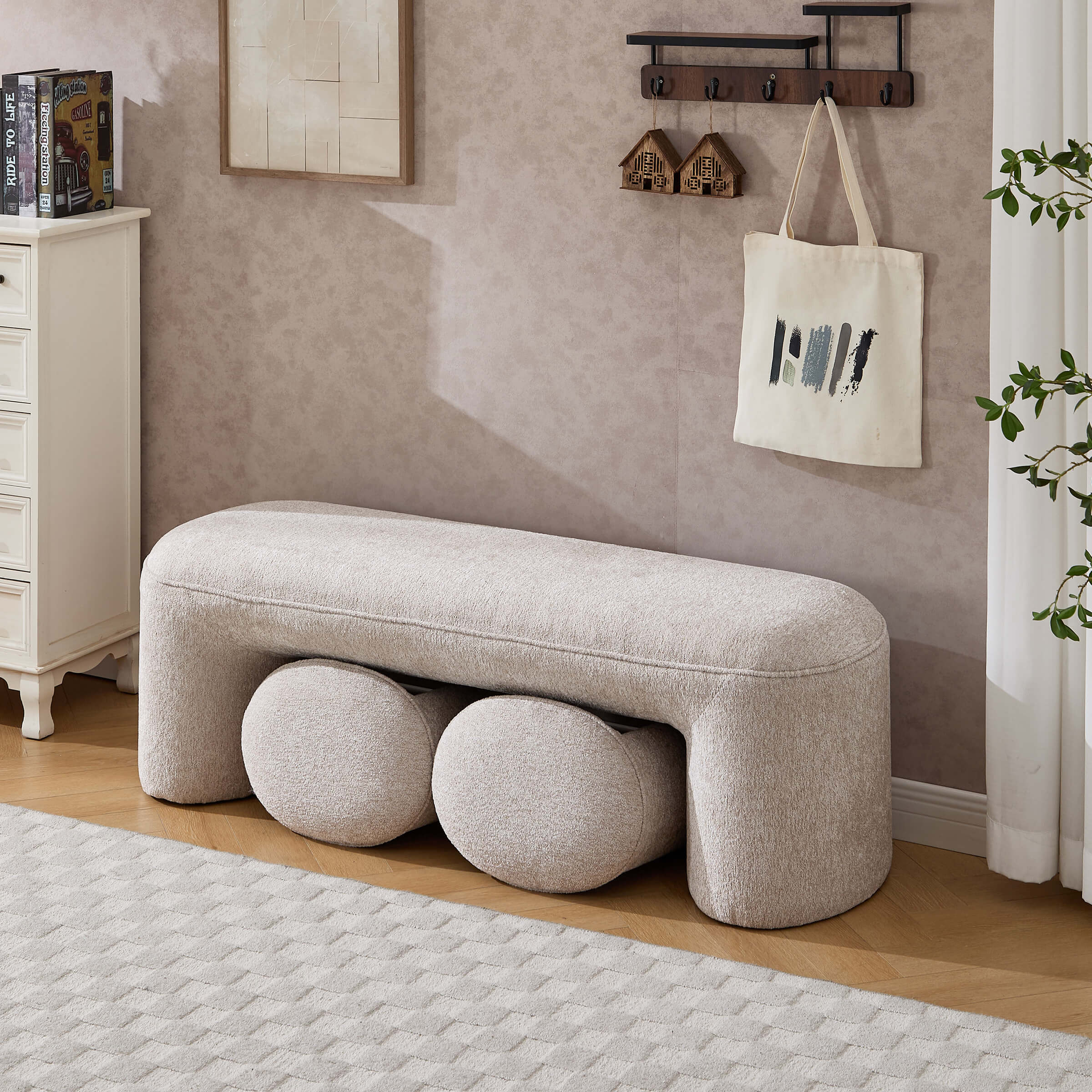 ZH4YOU 53"W Bedroom Bench with 2 Small Stools - 2653BH