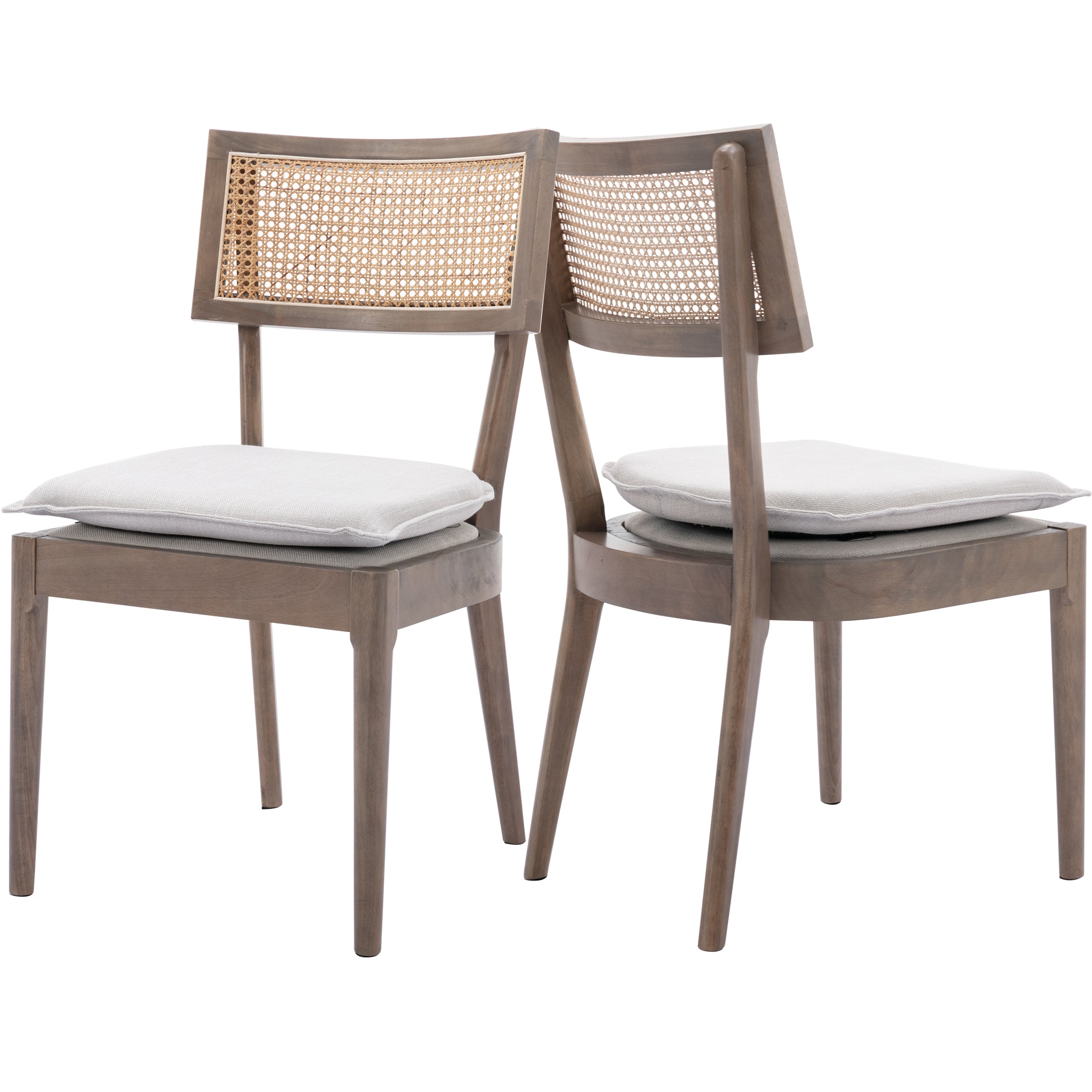 Two dining chairs side by side, front and back views