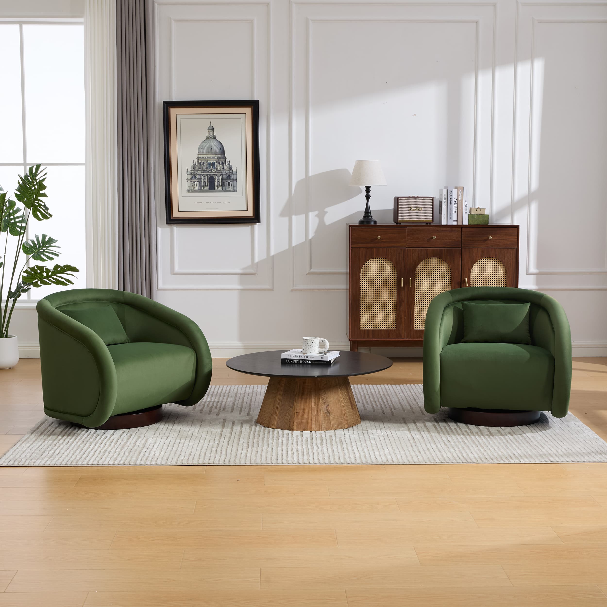 Velvet Pumpkin 360° Swivel Barrel Accent Chair