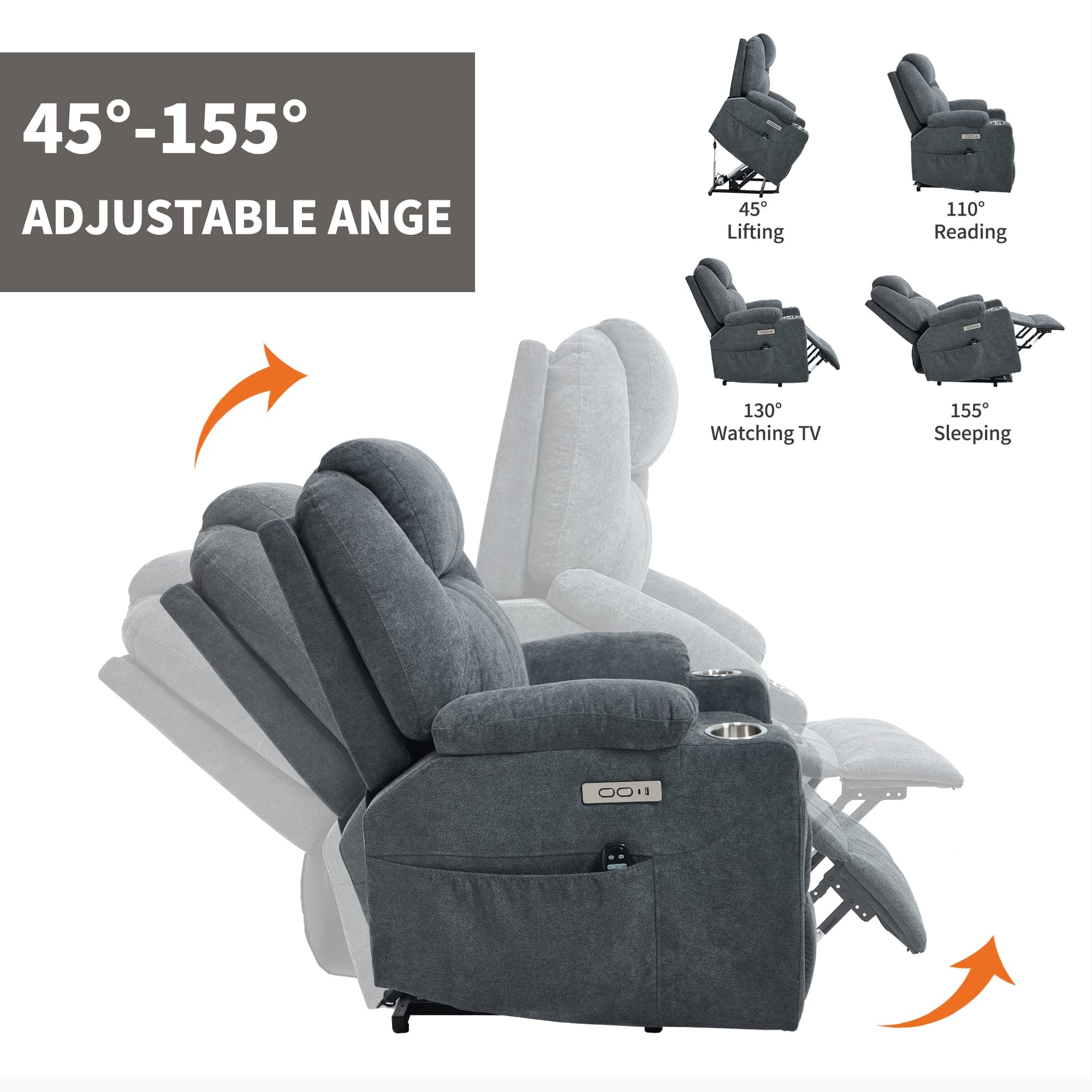 Power Lift Electric Massage Heat USB Recliner Chair