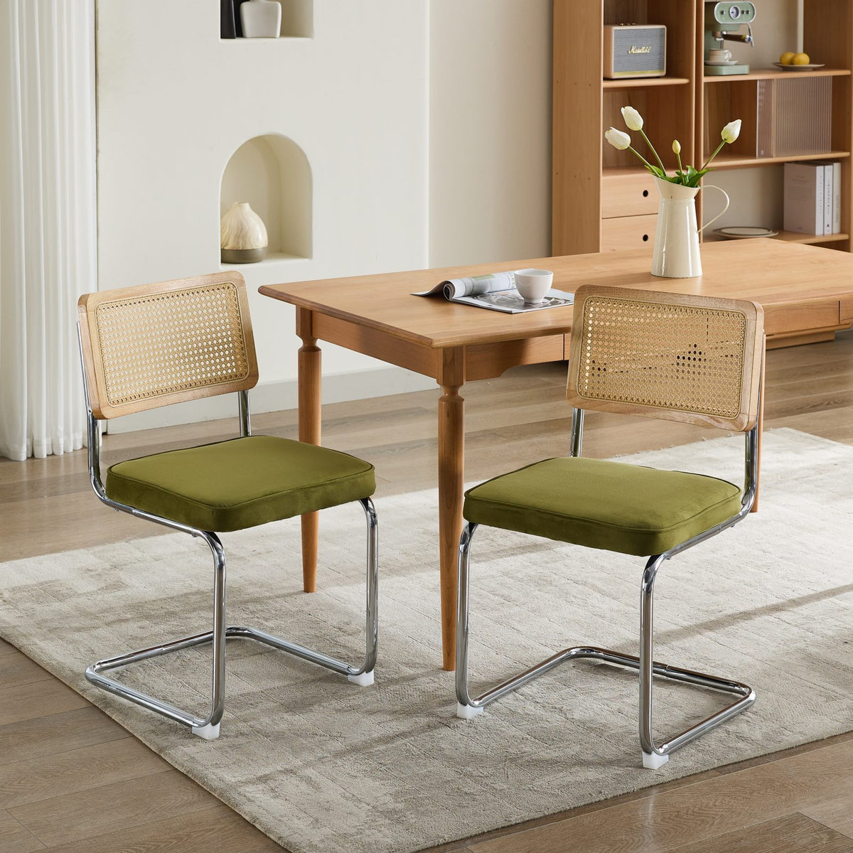 Mid-Century Modern Cane Back Dining Chairs Set of 2