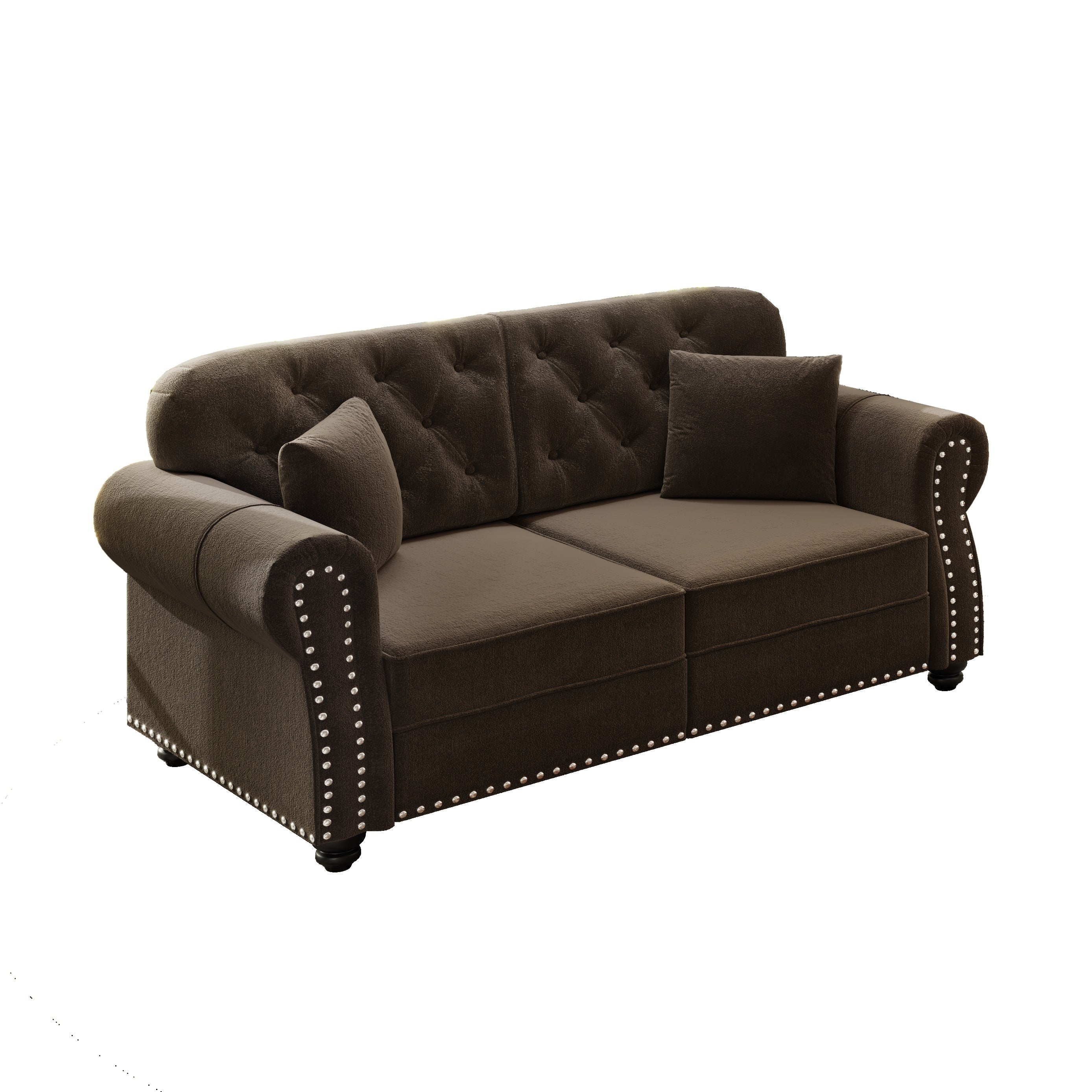 63"W Mid-Century Velvet Tufted Loveseat with 2 Throw Pillows