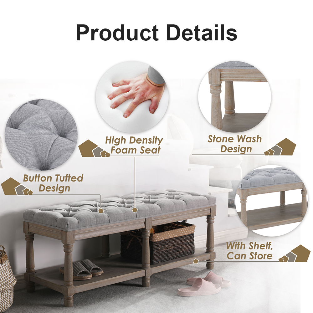 Janoray Classic Nail-head Shoe Rack Bench - 2204BH