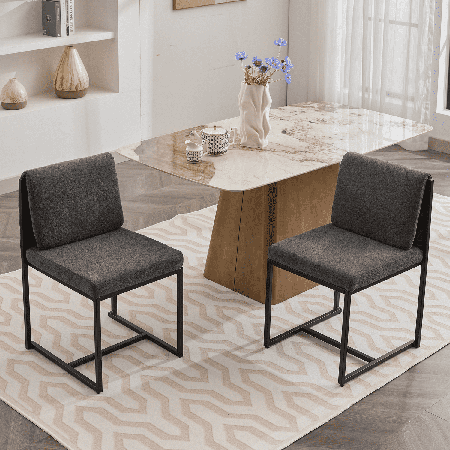 VESCASA Chenille Fabric Upholstered Dining Chairs Set of 2 23111 Grey