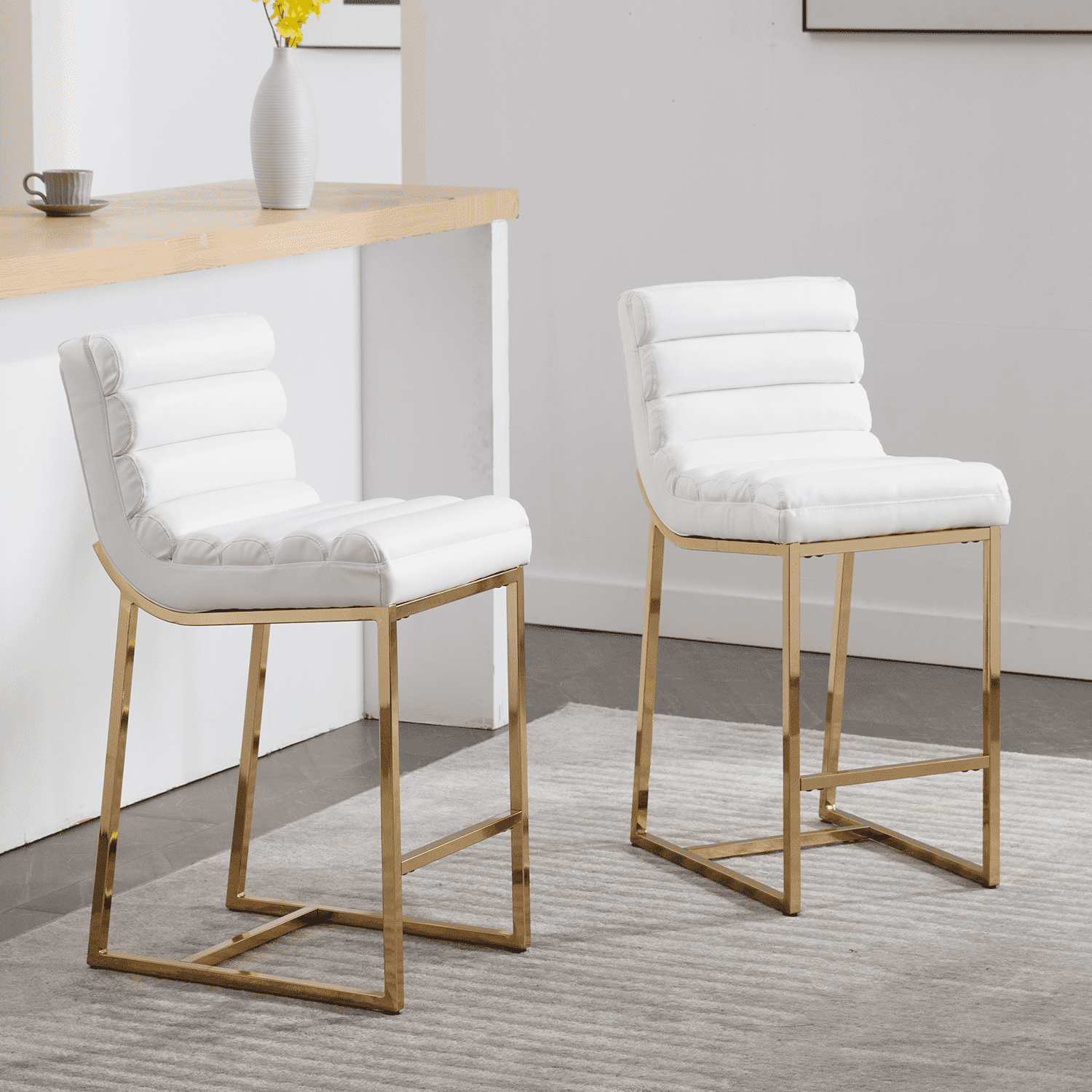 CHICAURA 26.25"H Channel-Tufted Counter Height Stools Set of 2 - 15003