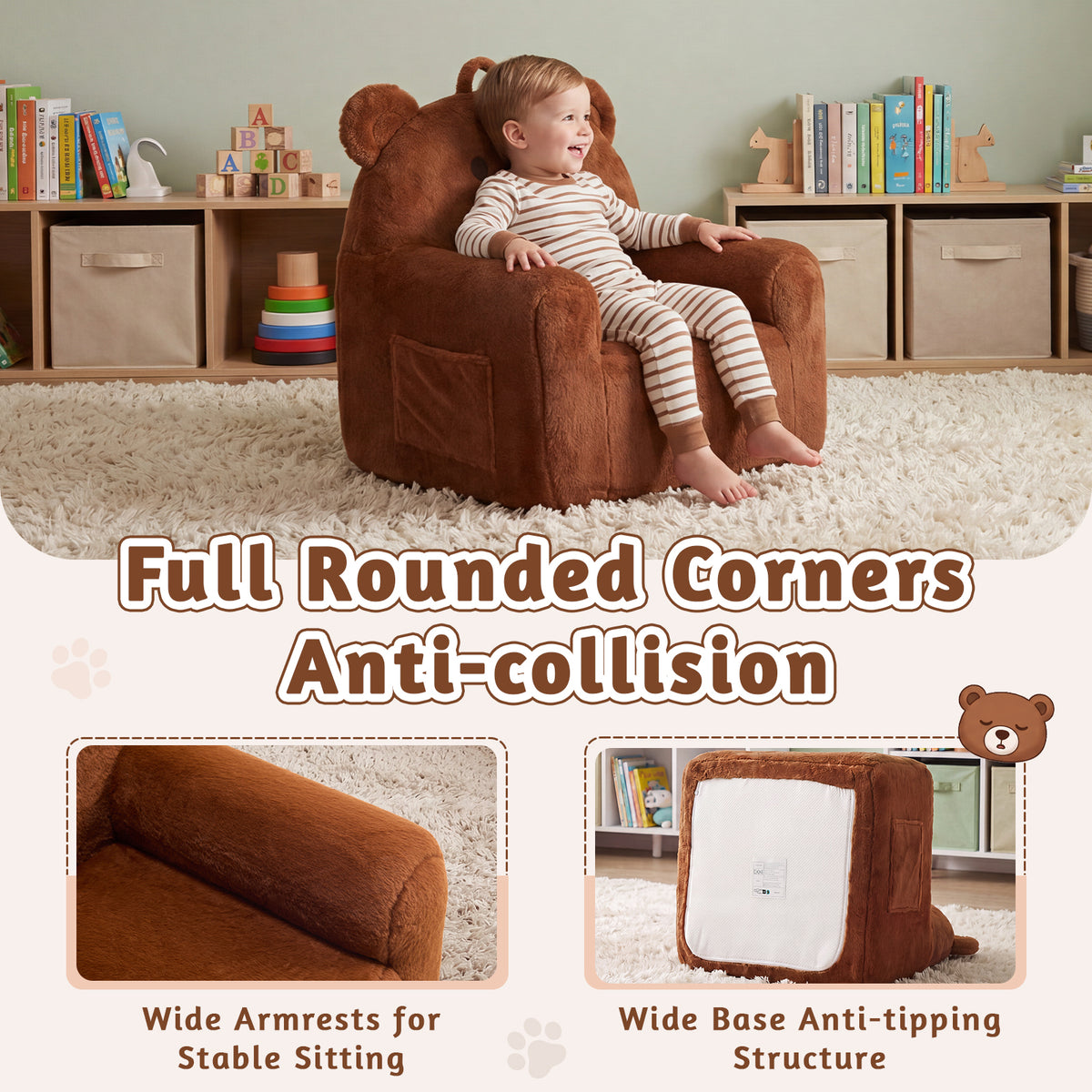 24" Bear Kids Faux Fur Sofa Chair