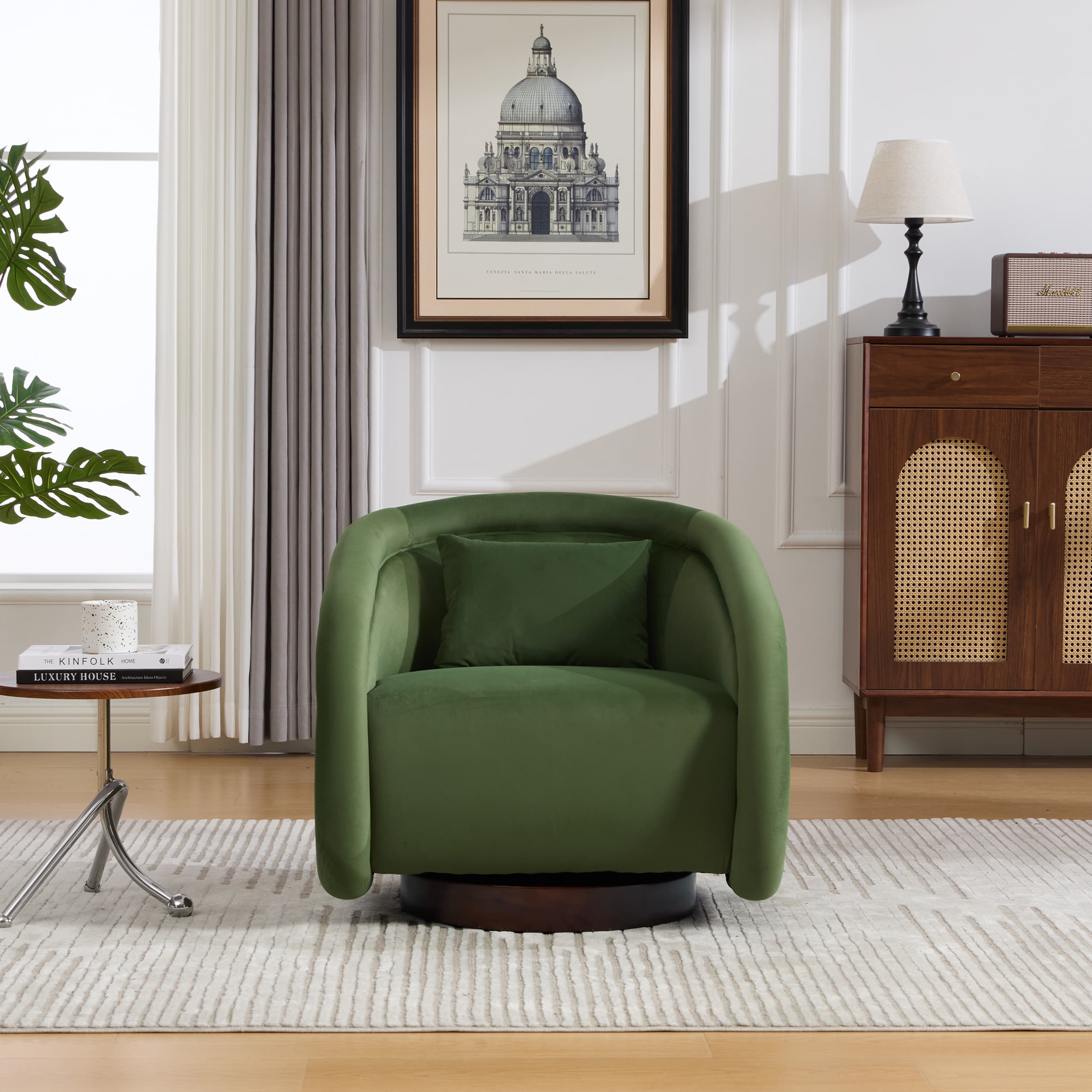 Velvet Pumpkin 360° Swivel Barrel Accent Chair
