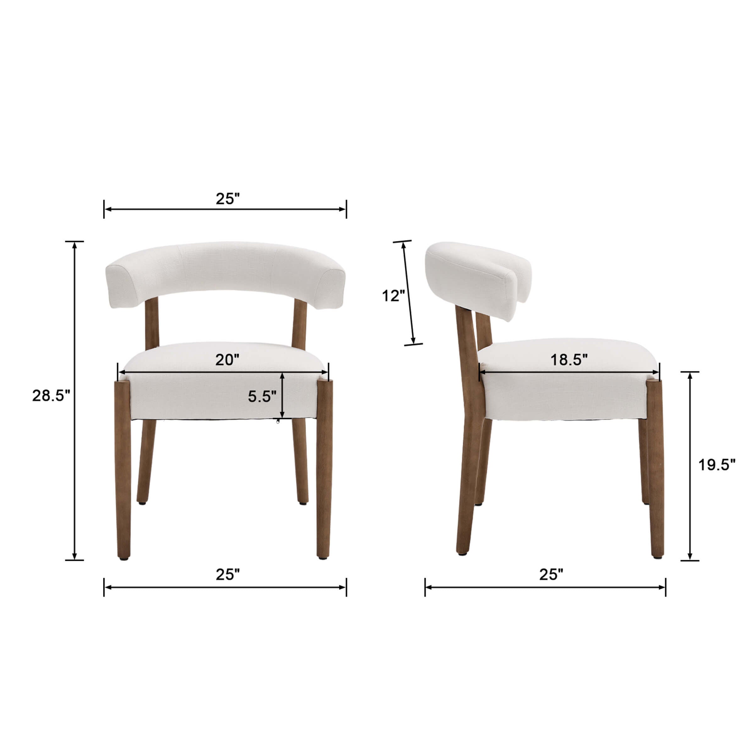 Curved Open Back Kitchen Chairs Set of 2 - 10077DC