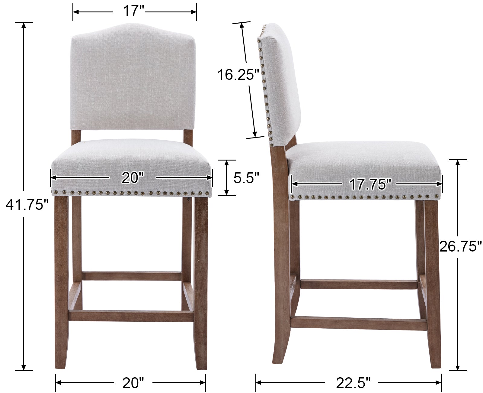 26"H Linen Counter Height Bar Stools Set of 2 - 5699CS