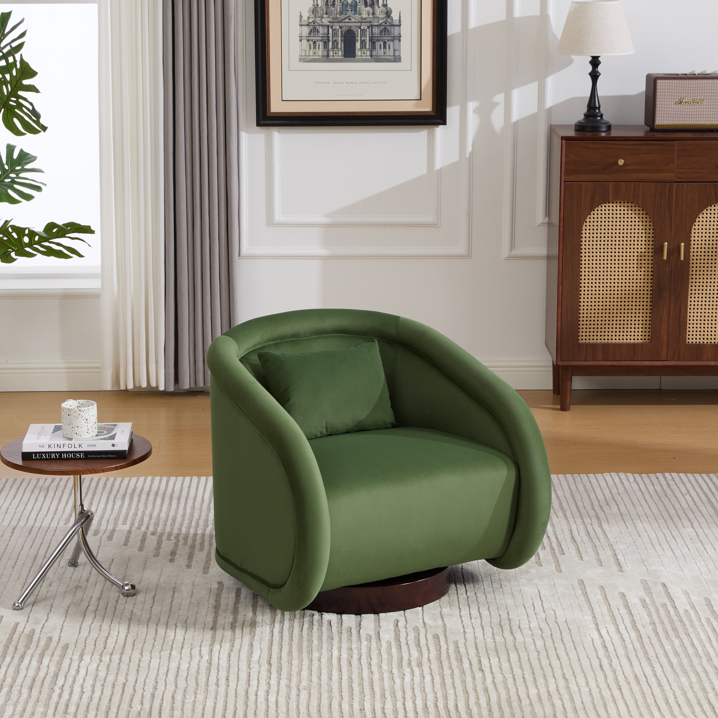 Velvet Pumpkin 360° Swivel Barrel Accent Chair