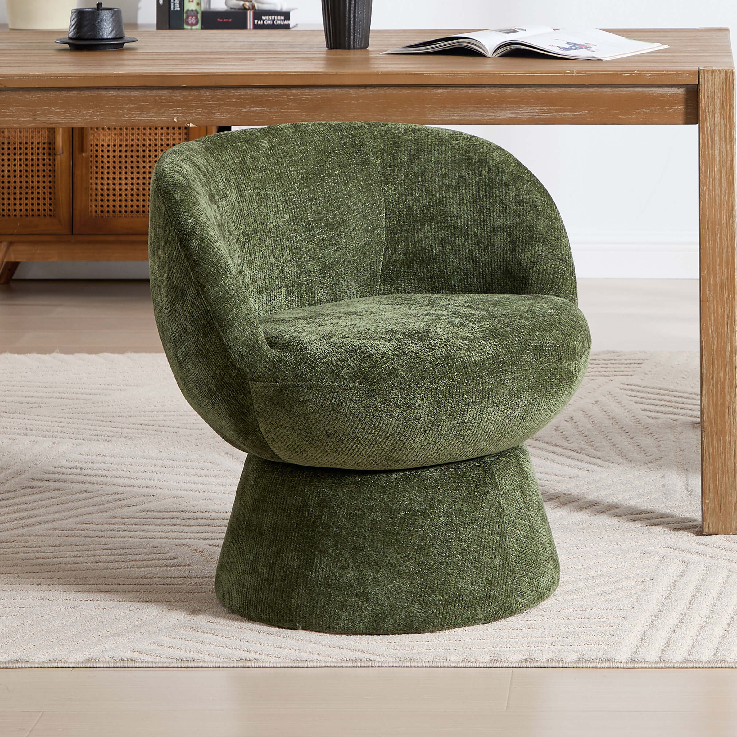 green swivel barrel accent chair