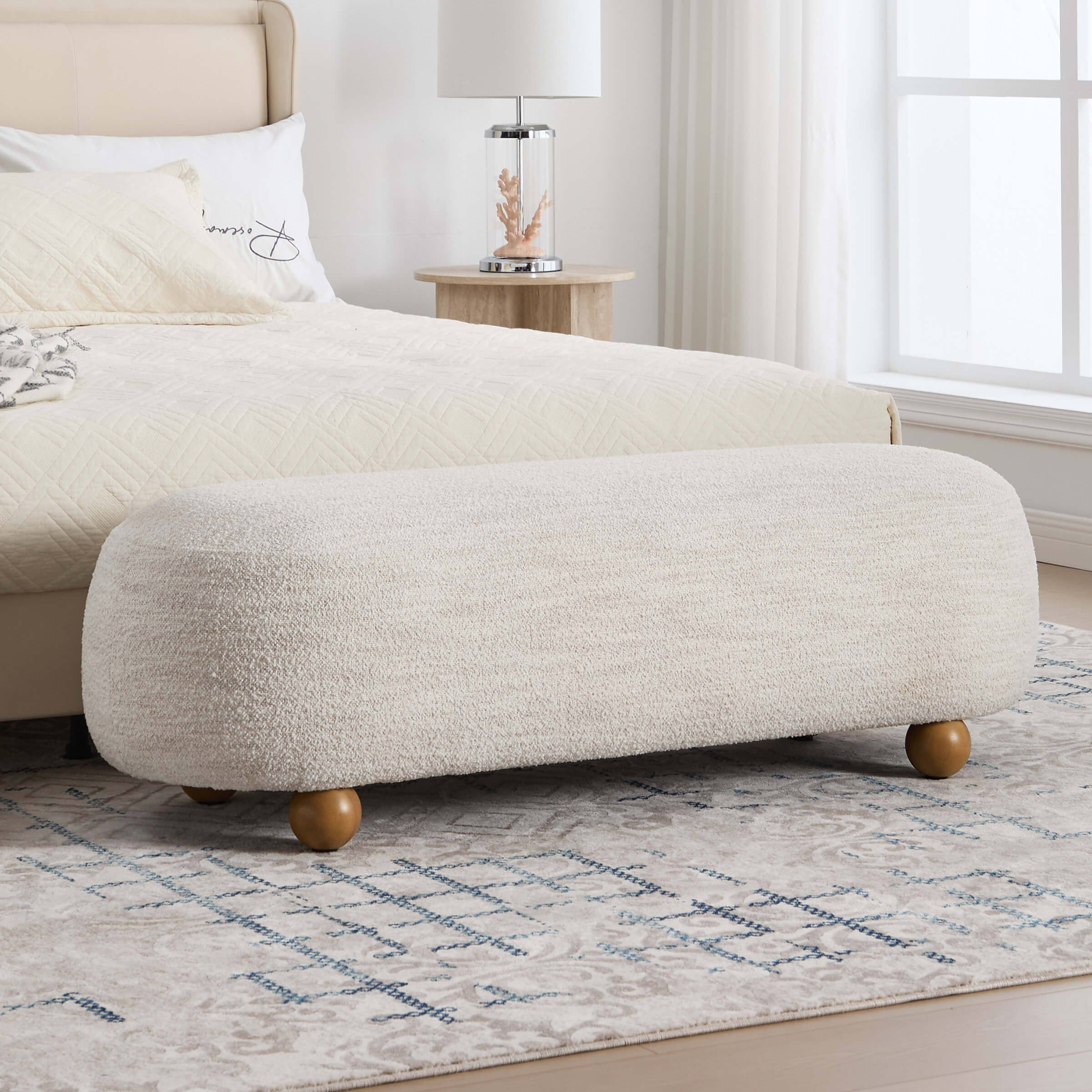Ottoman Bench with Round Solid Wood Legs-2685BH