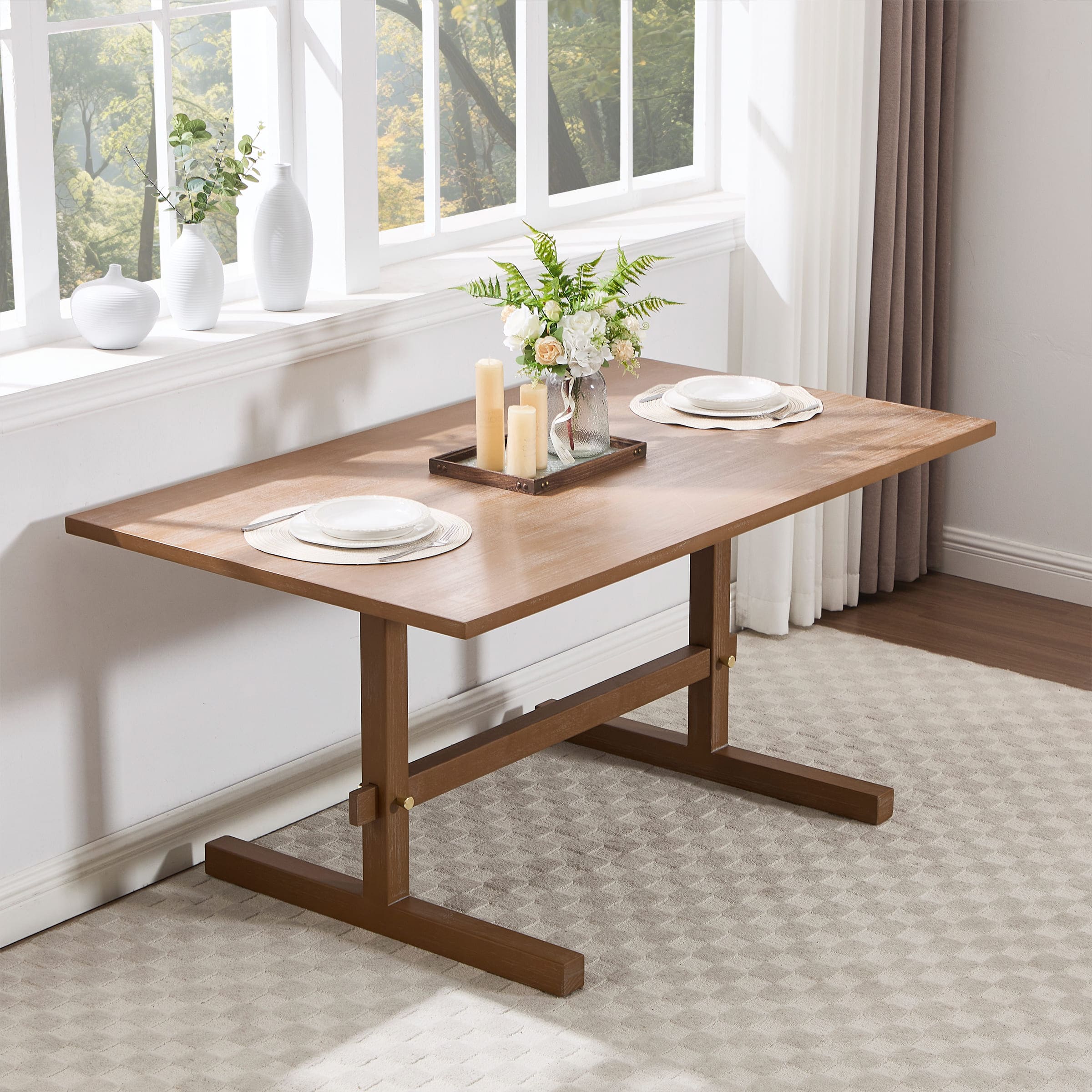 Kmax 63"W Farmhouse Rectangular Wood Dining Table - 22837DT