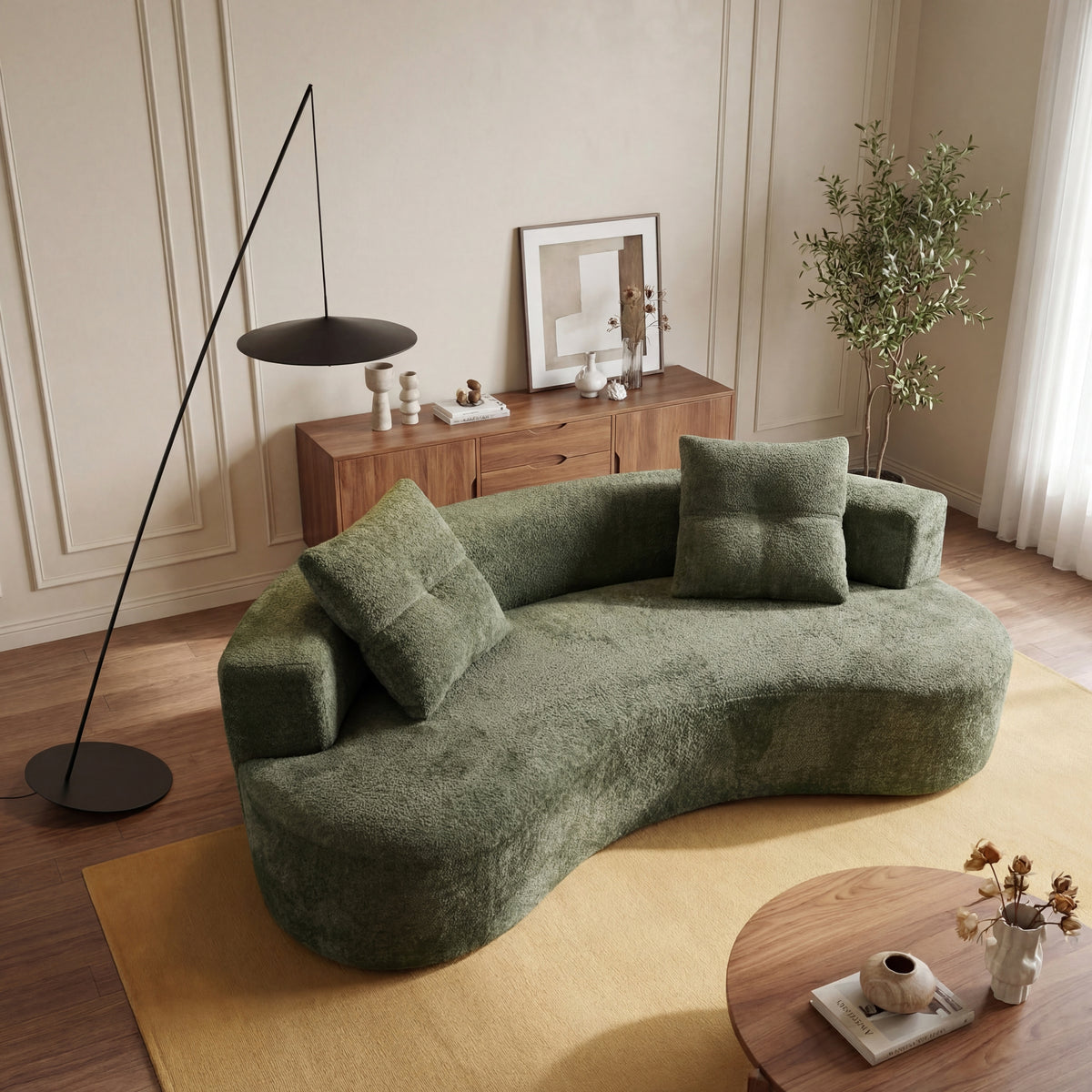 80"  Fur Boneless Floor Boucle Cloud Sofa with 2 Pillows