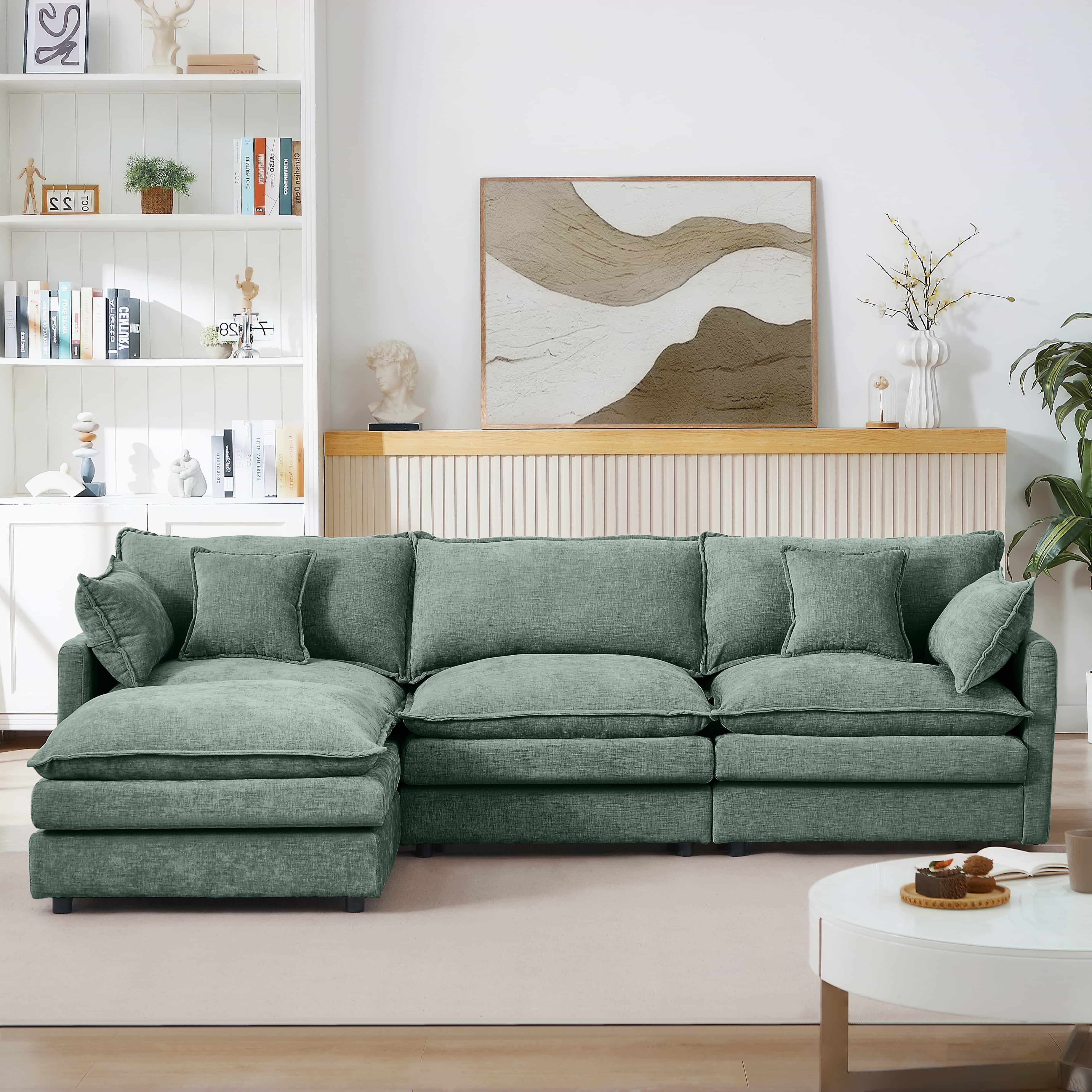 102" L Shape Chenille Modular Sectional 3 Seater Couch with Ottoman