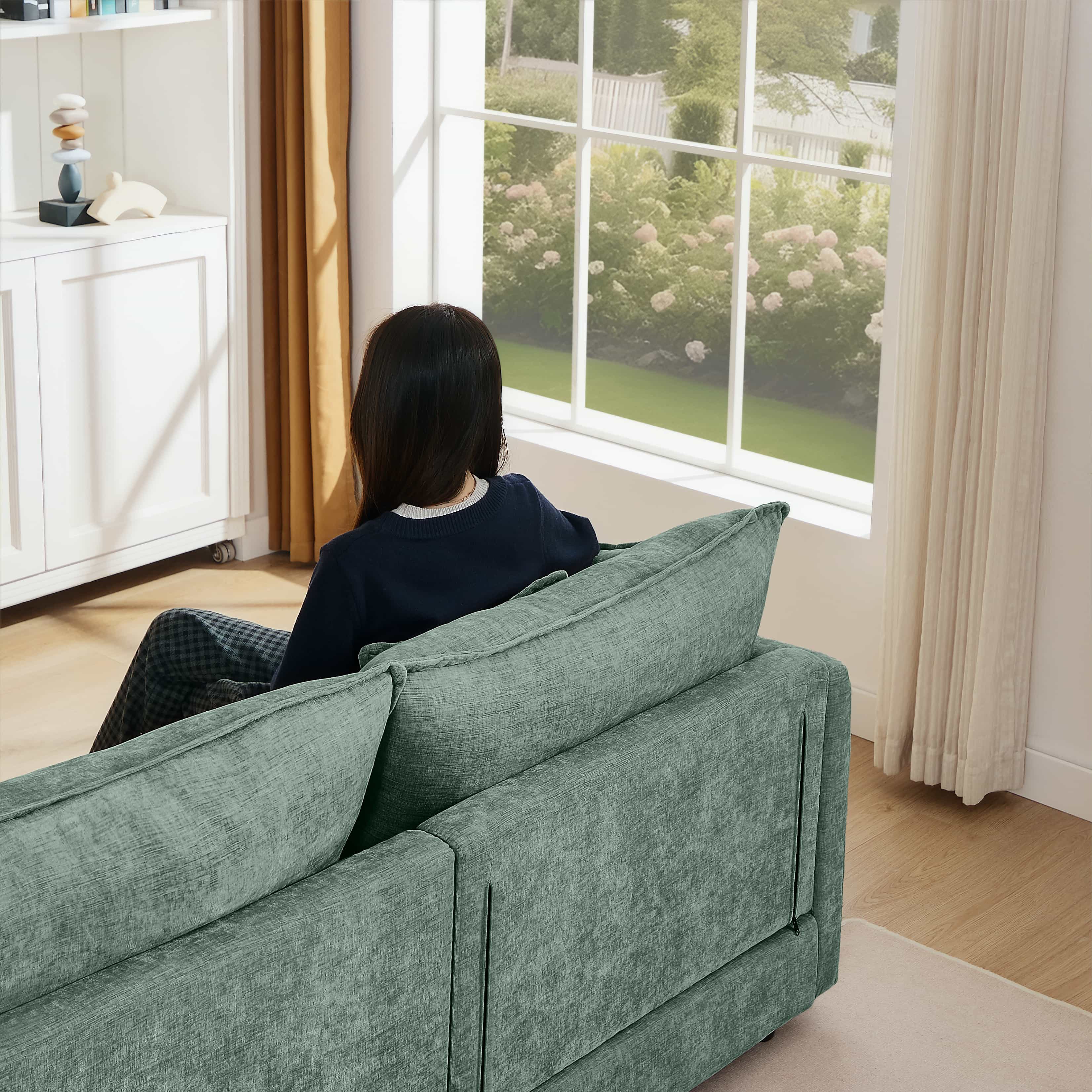 102" L Shape Chenille Modular Sectional 3 Seater Couch with Ottoman