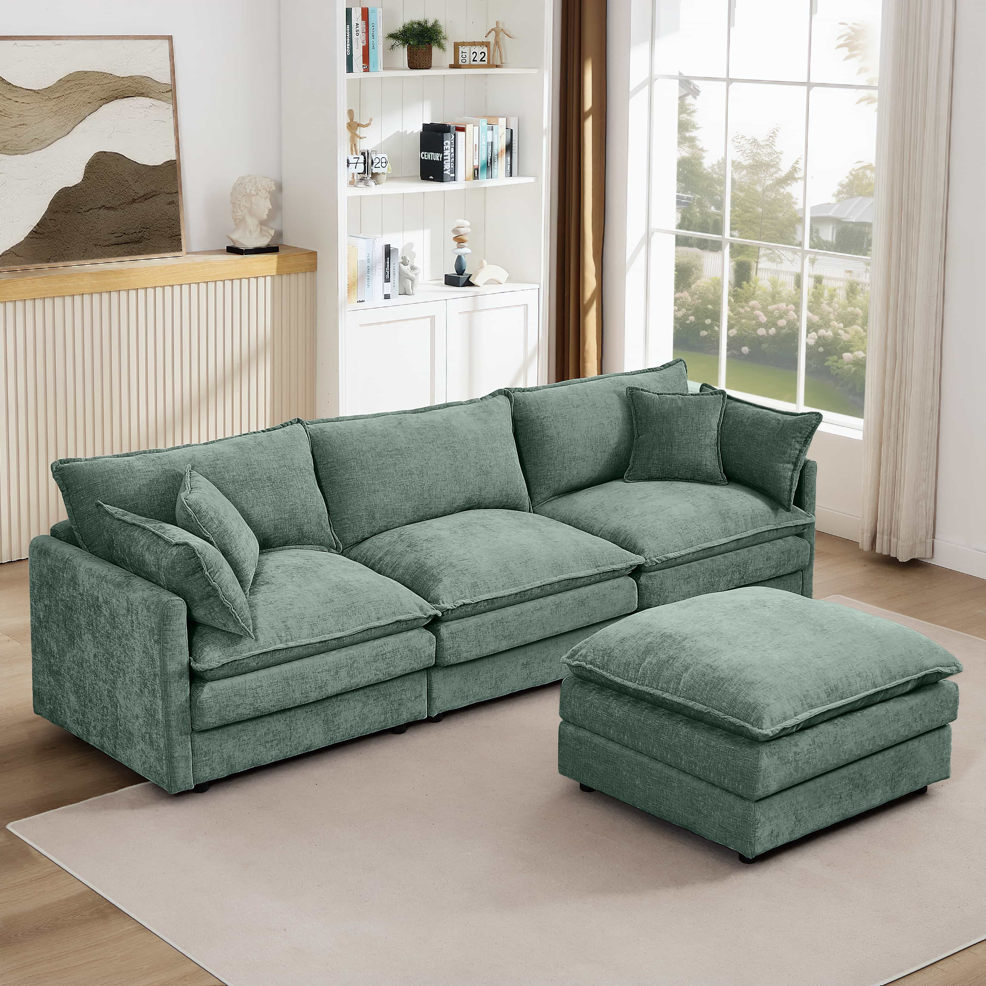 102" L Shape Chenille Modular Sectional 3 Seater Couch with Ottoman