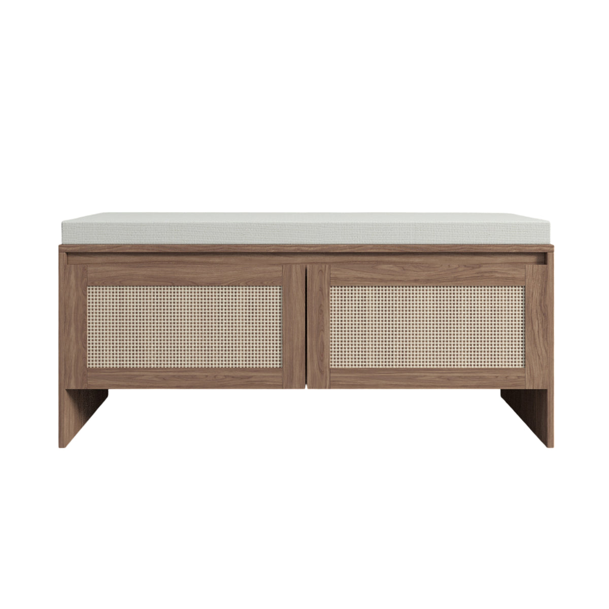 39.4" Mid-Century Modern PP Rattan Shoe Storage Bench with Cushion
