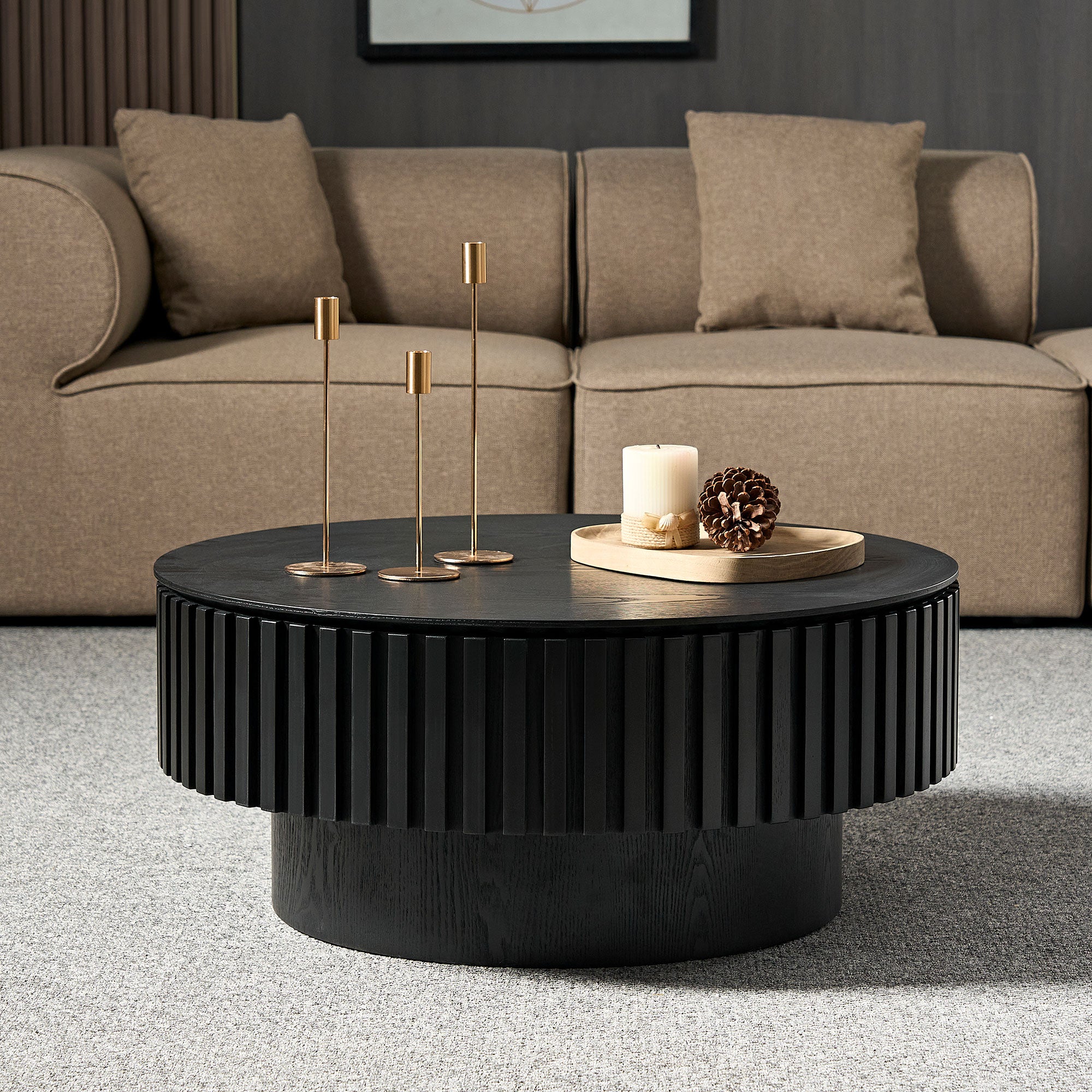 31.5" Modern Wood Coffee Table with Fluted Sides & Storage